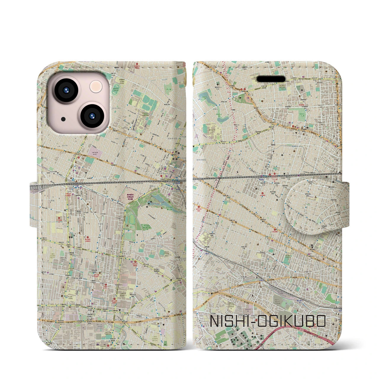 【西荻窪(東京都)】地図柄iPhoneケース(手帳タイプ)ナチュラル・iPhone 13 mini 用
