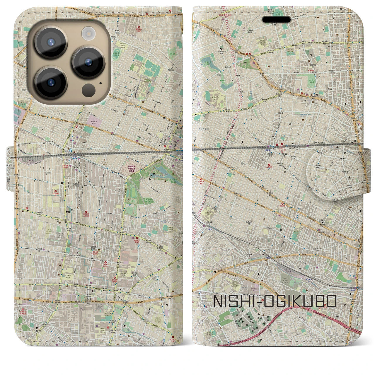 【西荻窪(東京都)】地図柄iPhoneケース(手帳タイプ)ナチュラル・iPhone 14 Pro Max 用
