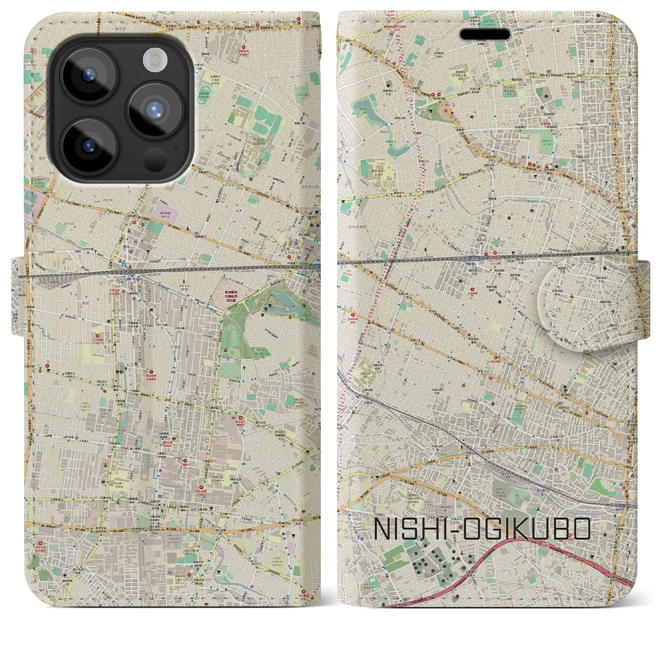 【西荻窪(東京都)】地図柄iPhoneケース(手帳タイプ)ナチュラル・iPhone 15 Pro Max 用