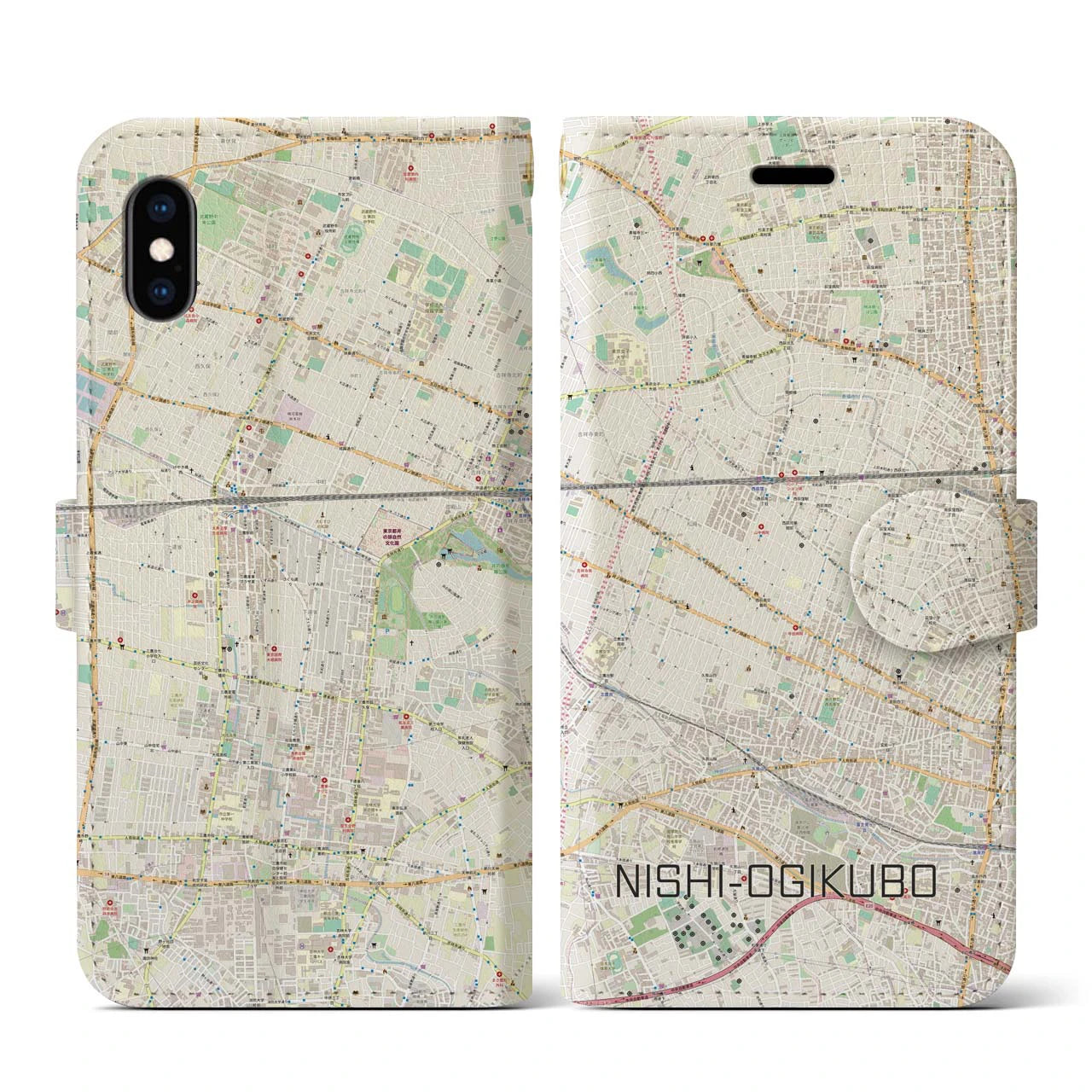 【西荻窪(東京都)】地図柄iPhoneケース(手帳タイプ)ナチュラル・iPhone XS / X 用