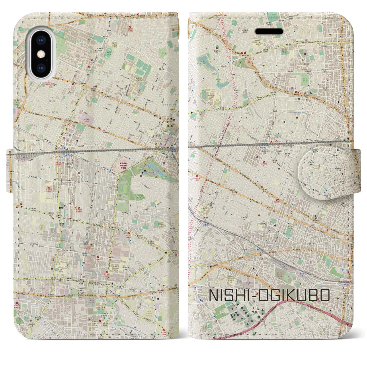 【西荻窪(東京都)】地図柄iPhoneケース(手帳タイプ)ナチュラル・iPhone XS Max 用