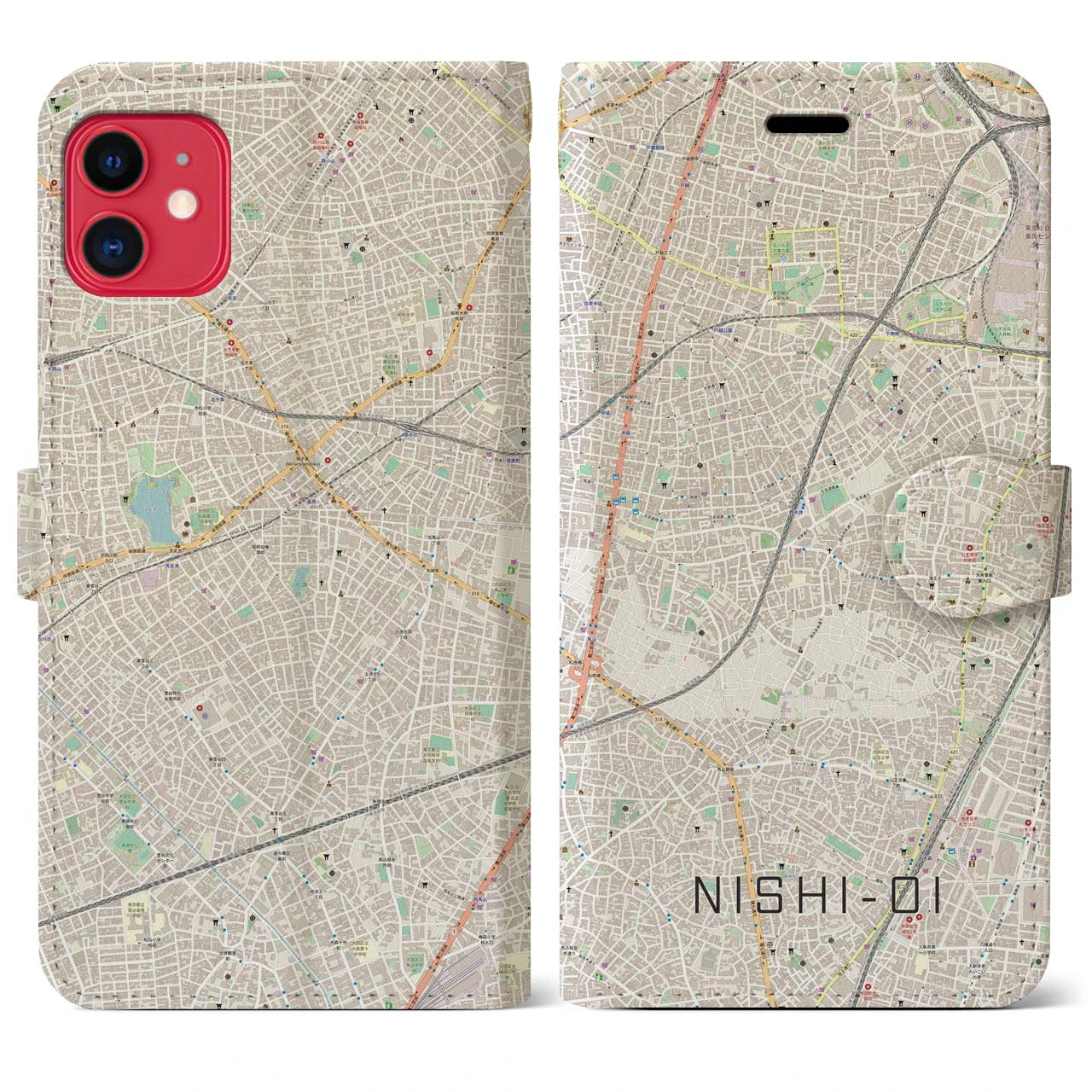 【西大井(東京都)】地図柄iPhoneケース(手帳タイプ)ナチュラル・iPhone 11 用