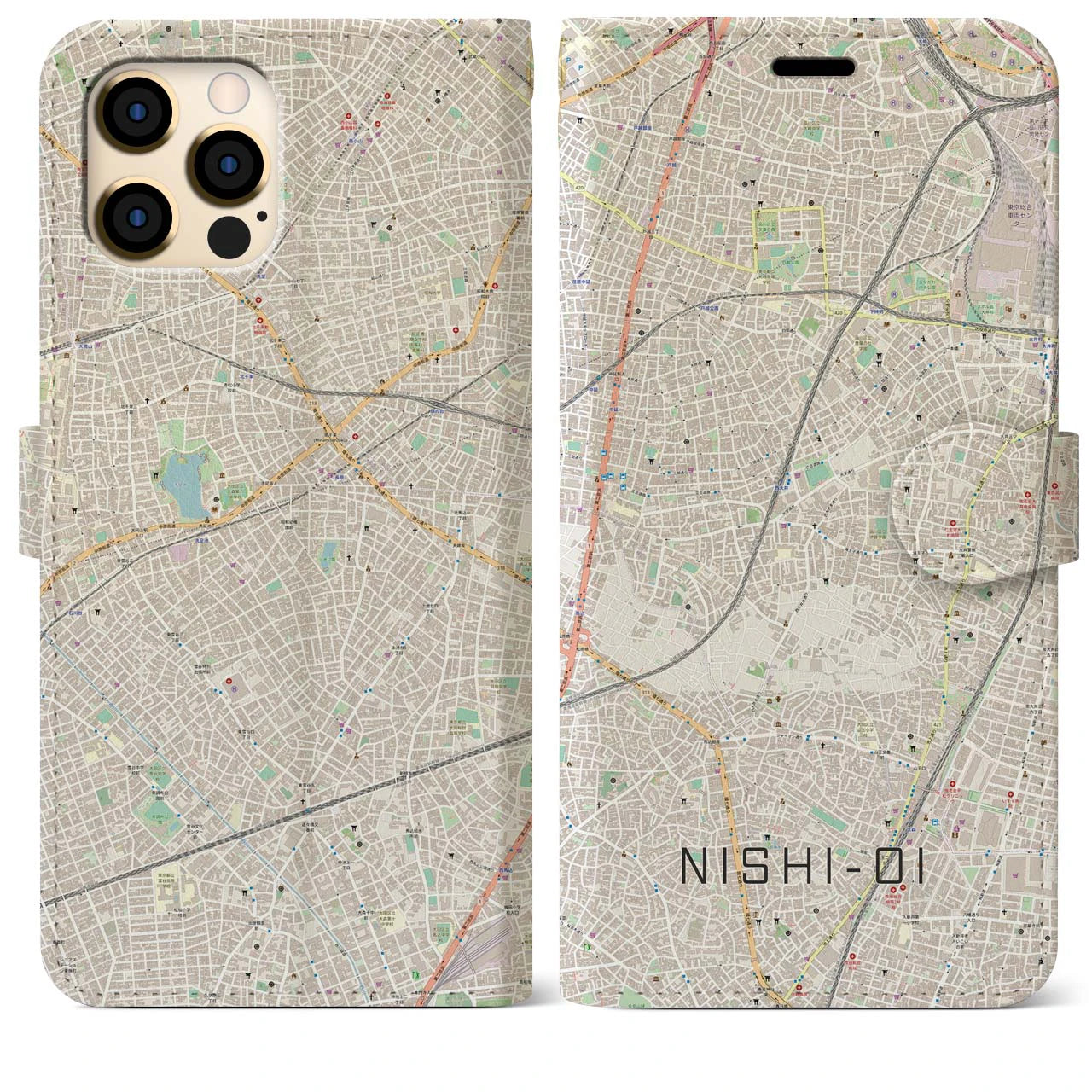 【西大井(東京都)】地図柄iPhoneケース(手帳タイプ)ナチュラル・iPhone 12 Pro Max 用