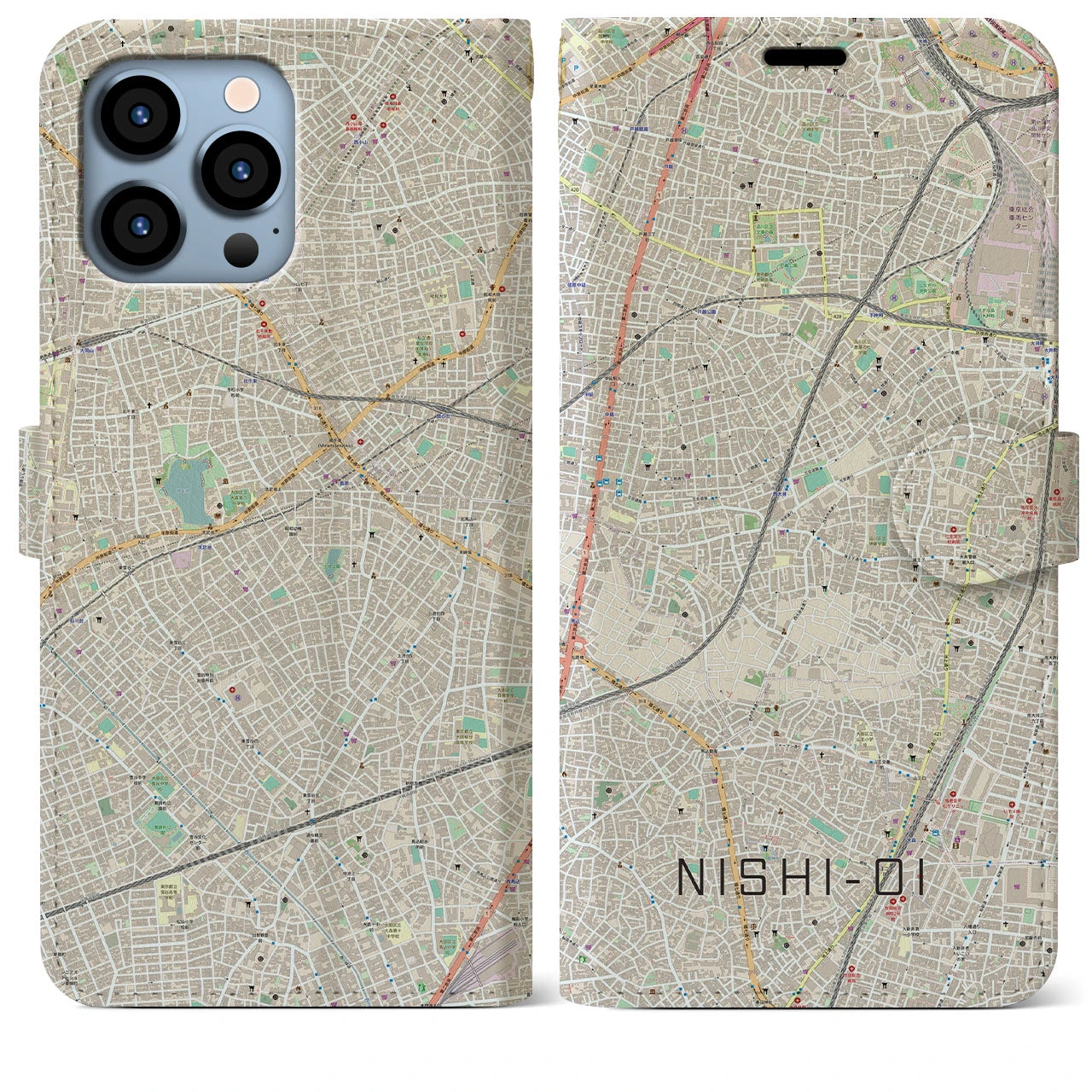 【西大井(東京都)】地図柄iPhoneケース(手帳タイプ)ナチュラル・iPhone 13 Pro Max 用