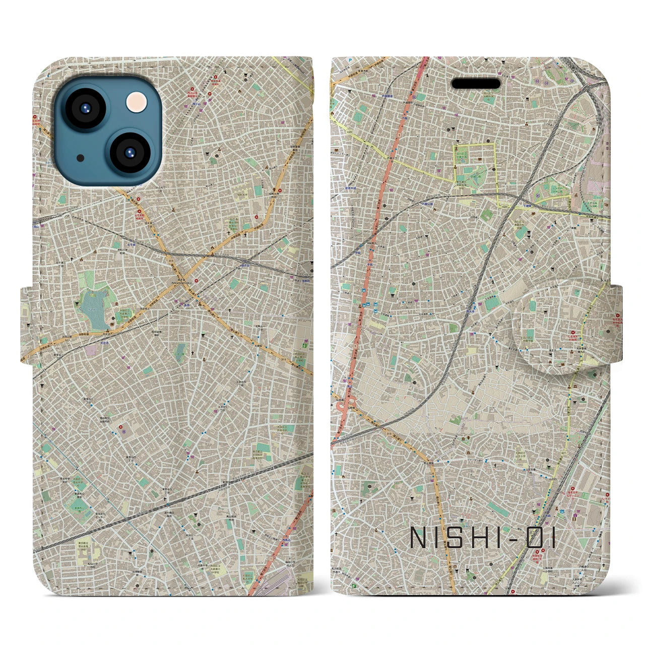 【西大井(東京都)】地図柄iPhoneケース(手帳タイプ)ナチュラル・iPhone 13 用