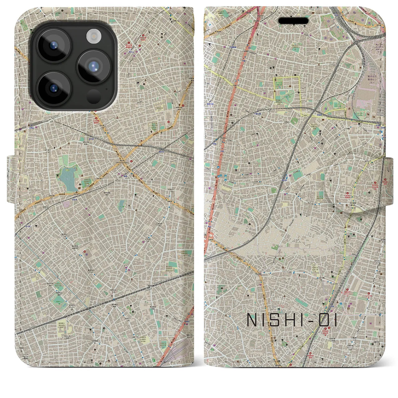 【西大井(東京都)】地図柄iPhoneケース(手帳タイプ)ナチュラル・iPhone 15 Pro Max 用