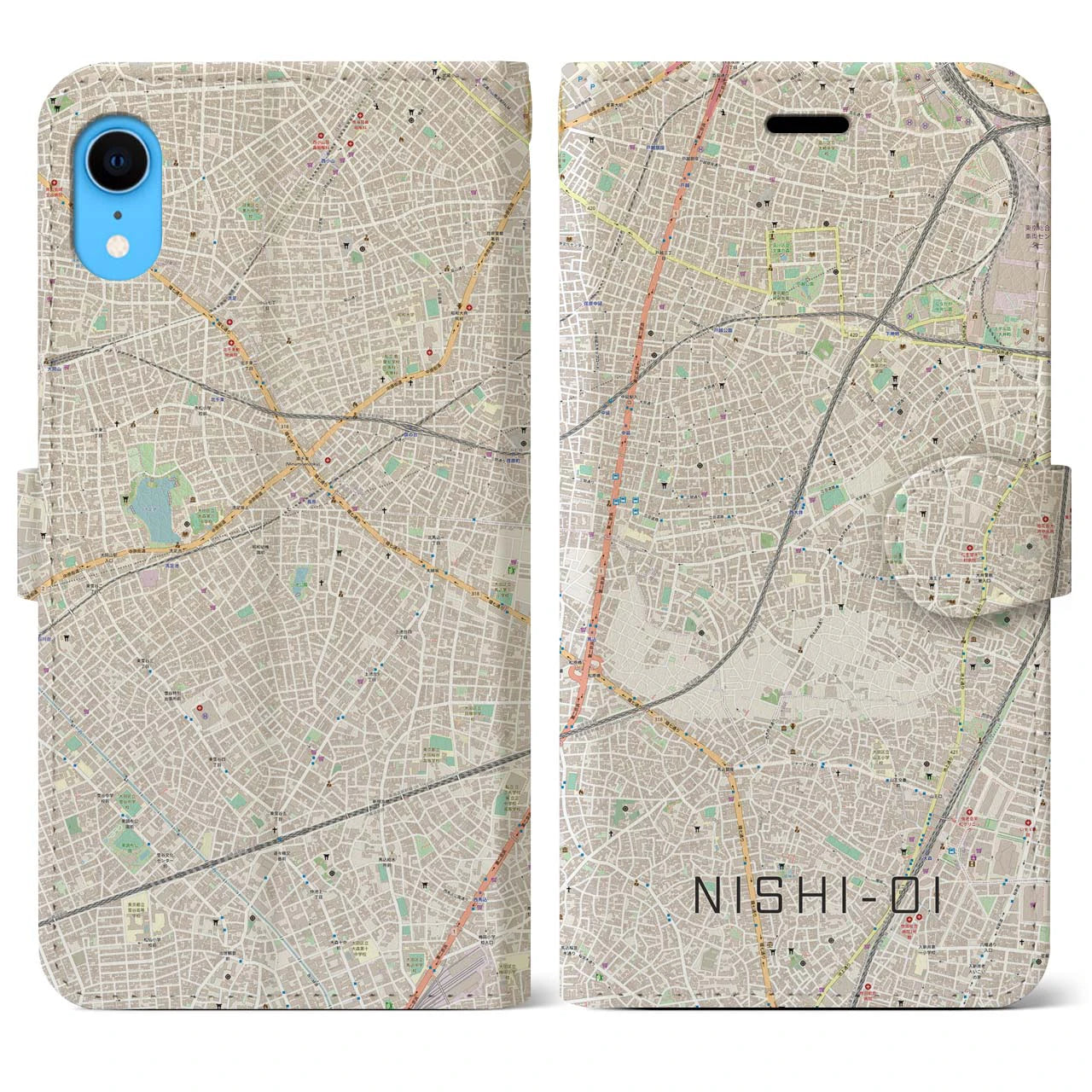 【西大井(東京都)】地図柄iPhoneケース(手帳タイプ)ナチュラル・iPhone XR 用