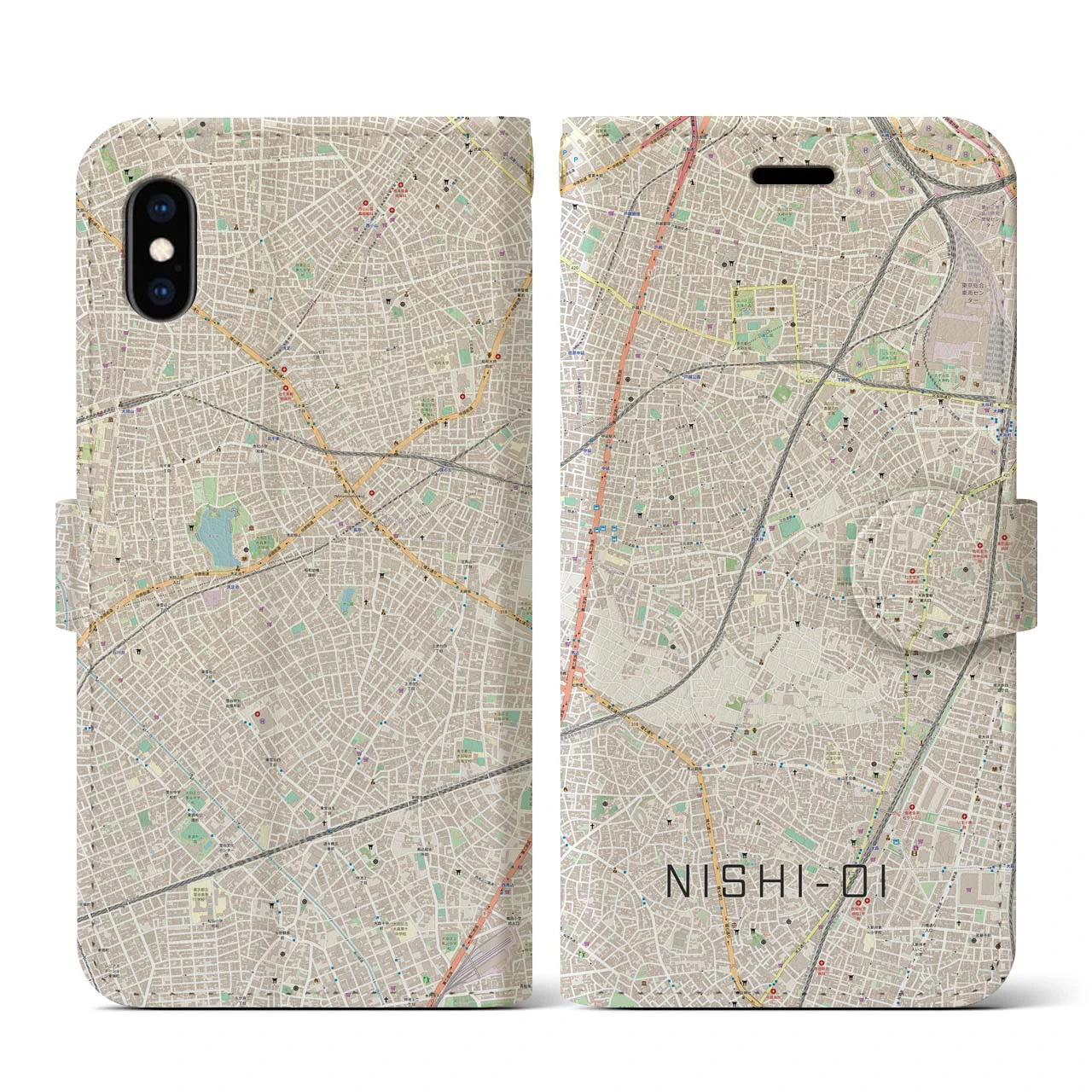 【西大井(東京都)】地図柄iPhoneケース(手帳タイプ)ナチュラル・iPhone XS / X 用
