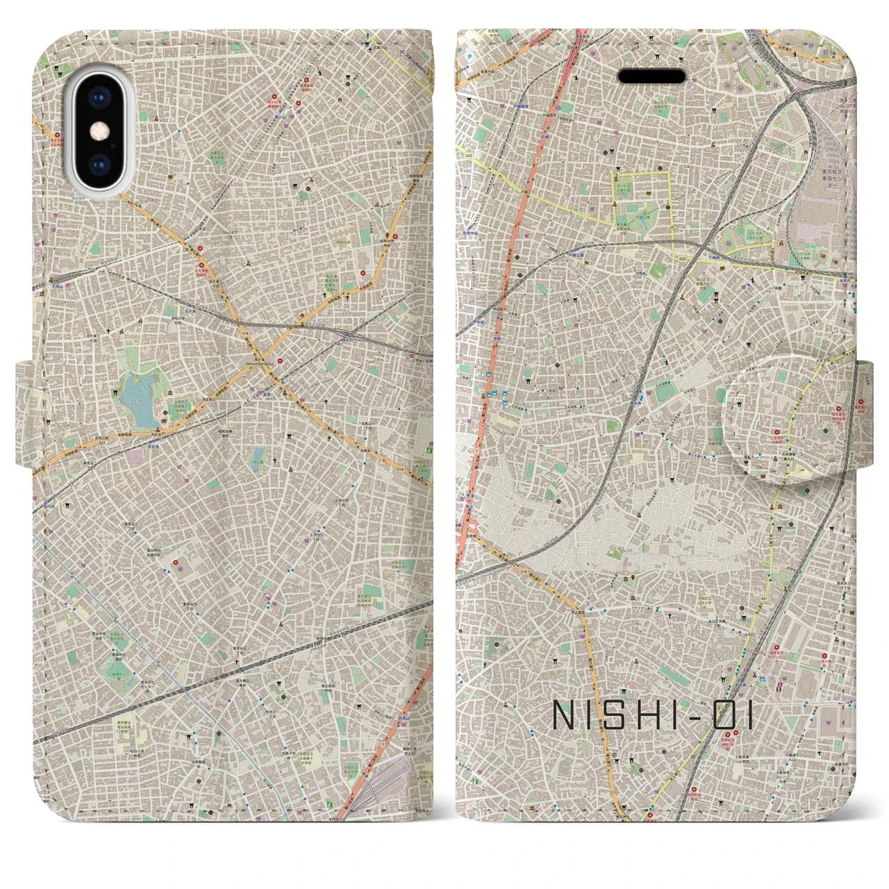 【西大井(東京都)】地図柄iPhoneケース(手帳タイプ)ナチュラル・iPhone XS Max 用