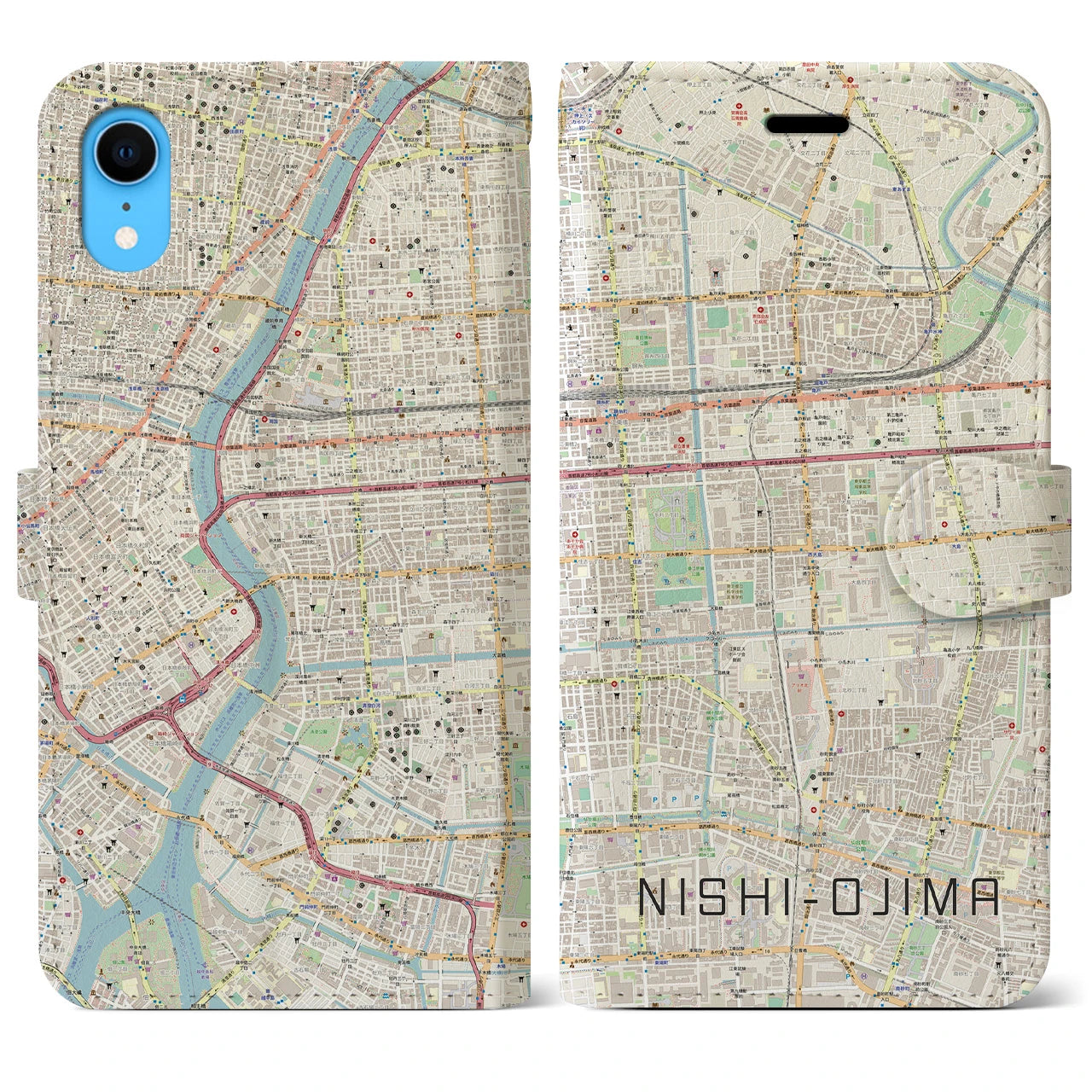【西大島(東京都)】地図柄iPhoneケース(手帳タイプ)ナチュラル・iPhone XR 用