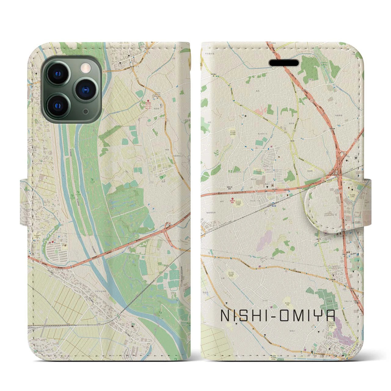【西大宮(埼玉県)】地図柄iPhoneケース(手帳タイプ)ナチュラル・iPhone 11 Pro 用