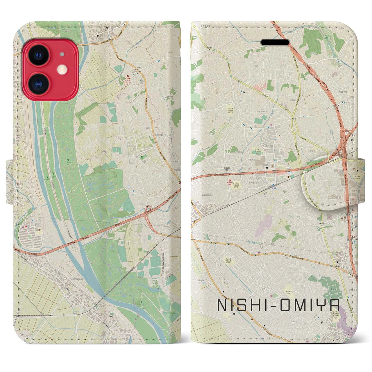 【西大宮(埼玉県)】地図柄iPhoneケース(手帳タイプ)ナチュラル・iPhone 11 用