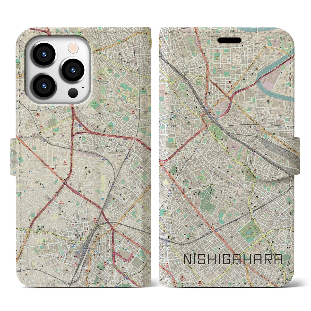 【西ケ原(東京都)】地図柄iPhoneケース(手帳タイプ)ナチュラル・iPhone 13 Pro 用