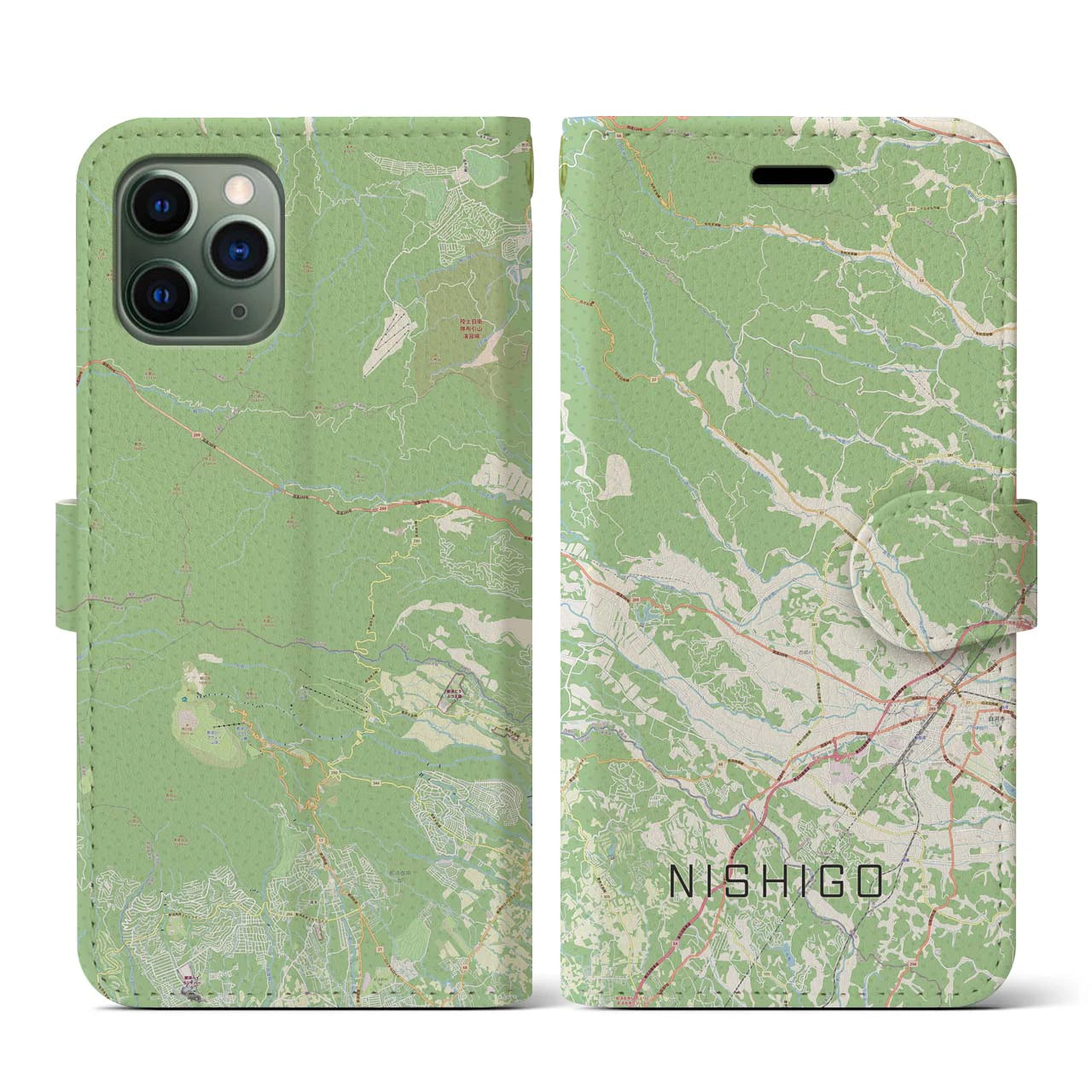 【西郷(福島県)】地図柄iPhoneケース(手帳タイプ)ナチュラル・iPhone 11 Pro 用
