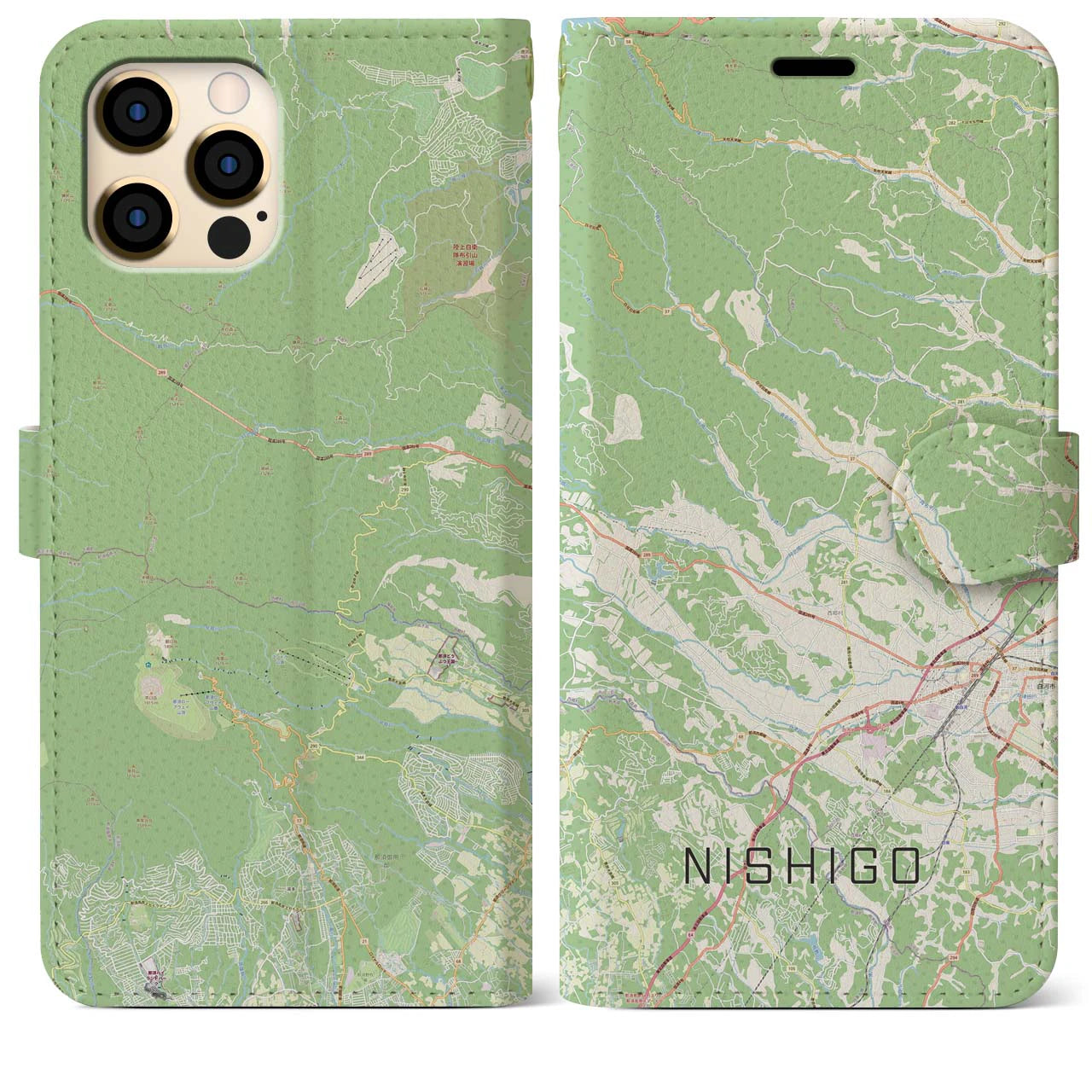 【西郷(福島県)】地図柄iPhoneケース(手帳タイプ)ナチュラル・iPhone 12 Pro Max 用