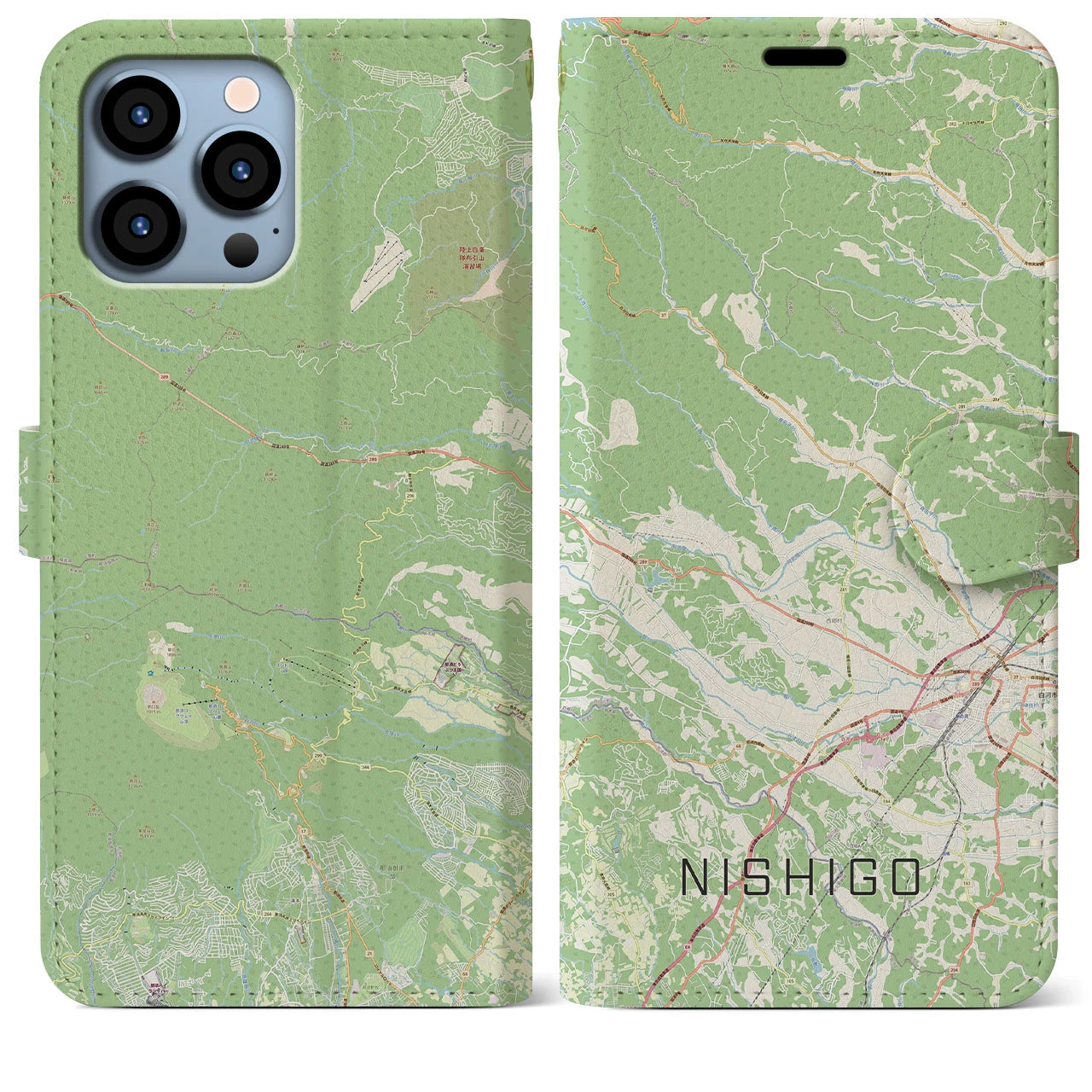 【西郷(福島県)】地図柄iPhoneケース(手帳タイプ)ナチュラル・iPhone 13 Pro Max 用