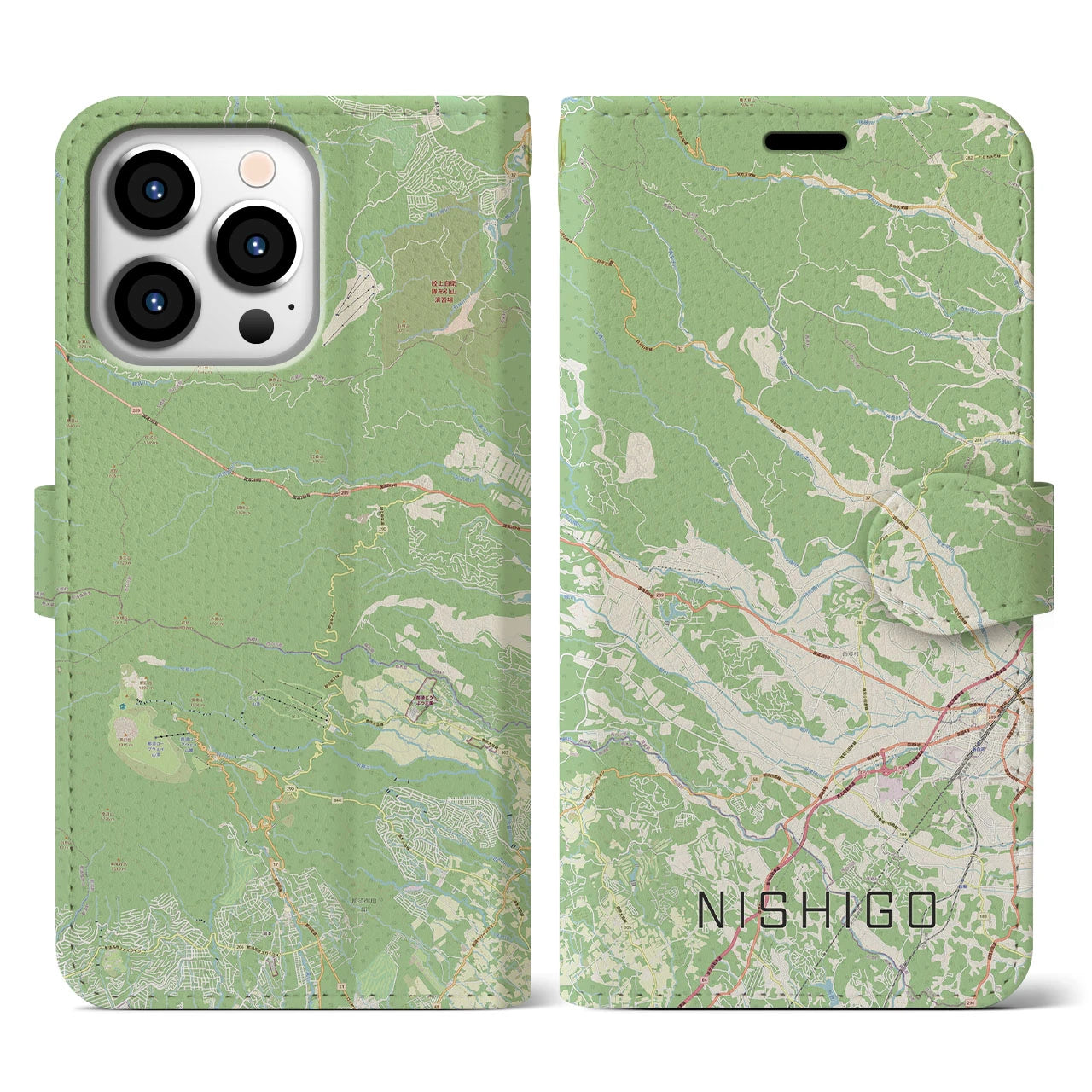 【西郷(福島県)】地図柄iPhoneケース(手帳タイプ)ナチュラル・iPhone 13 Pro 用