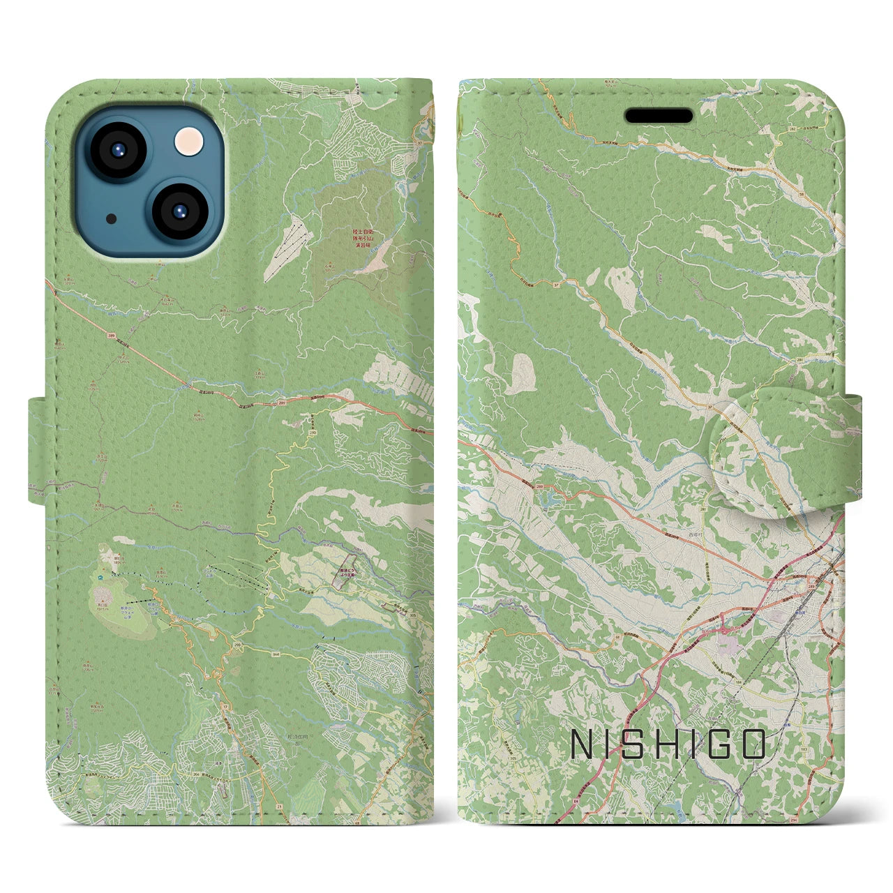 【西郷(福島県)】地図柄iPhoneケース(手帳タイプ)ナチュラル・iPhone 13 用