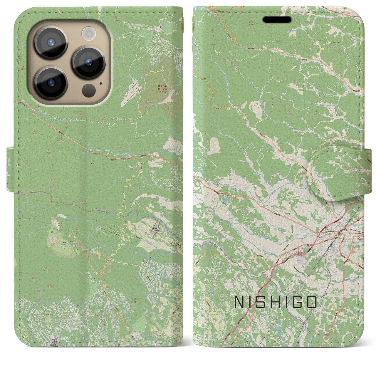 【西郷(福島県)】地図柄iPhoneケース(手帳タイプ)ナチュラル・iPhone 14 Pro Max 用
