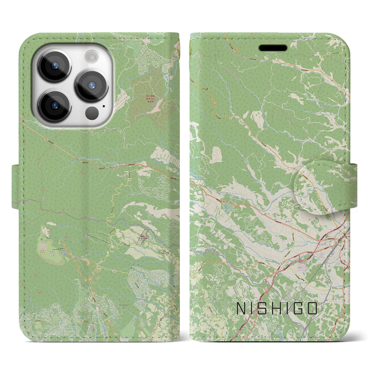 【西郷(福島県)】地図柄iPhoneケース(手帳タイプ)ナチュラル・iPhone 14 Pro 用