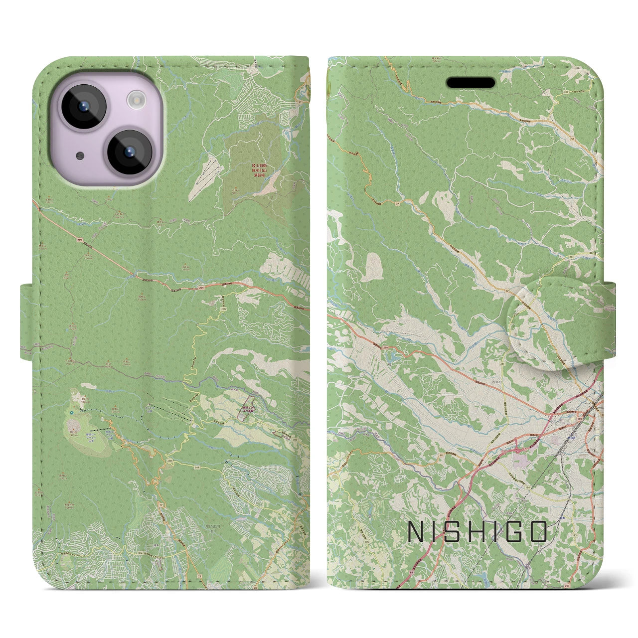 【西郷(福島県)】地図柄iPhoneケース(手帳タイプ)ナチュラル・iPhone 14 用