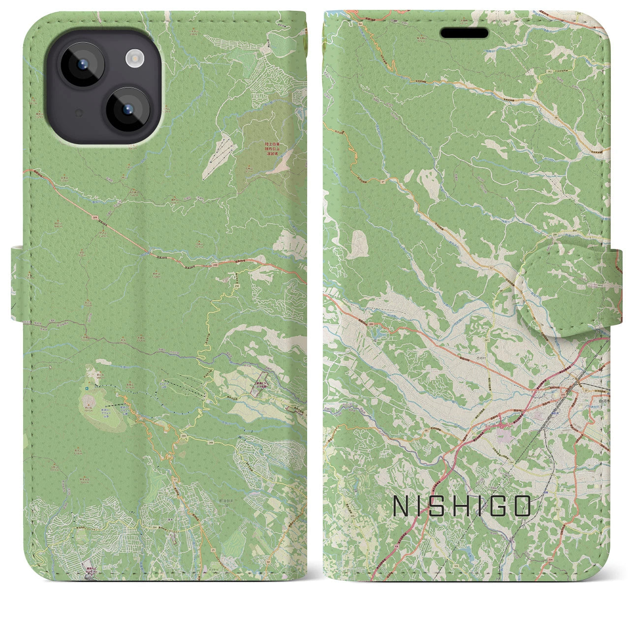 【西郷(福島県)】地図柄iPhoneケース(手帳タイプ)ナチュラル・iPhone 14 Plus 用