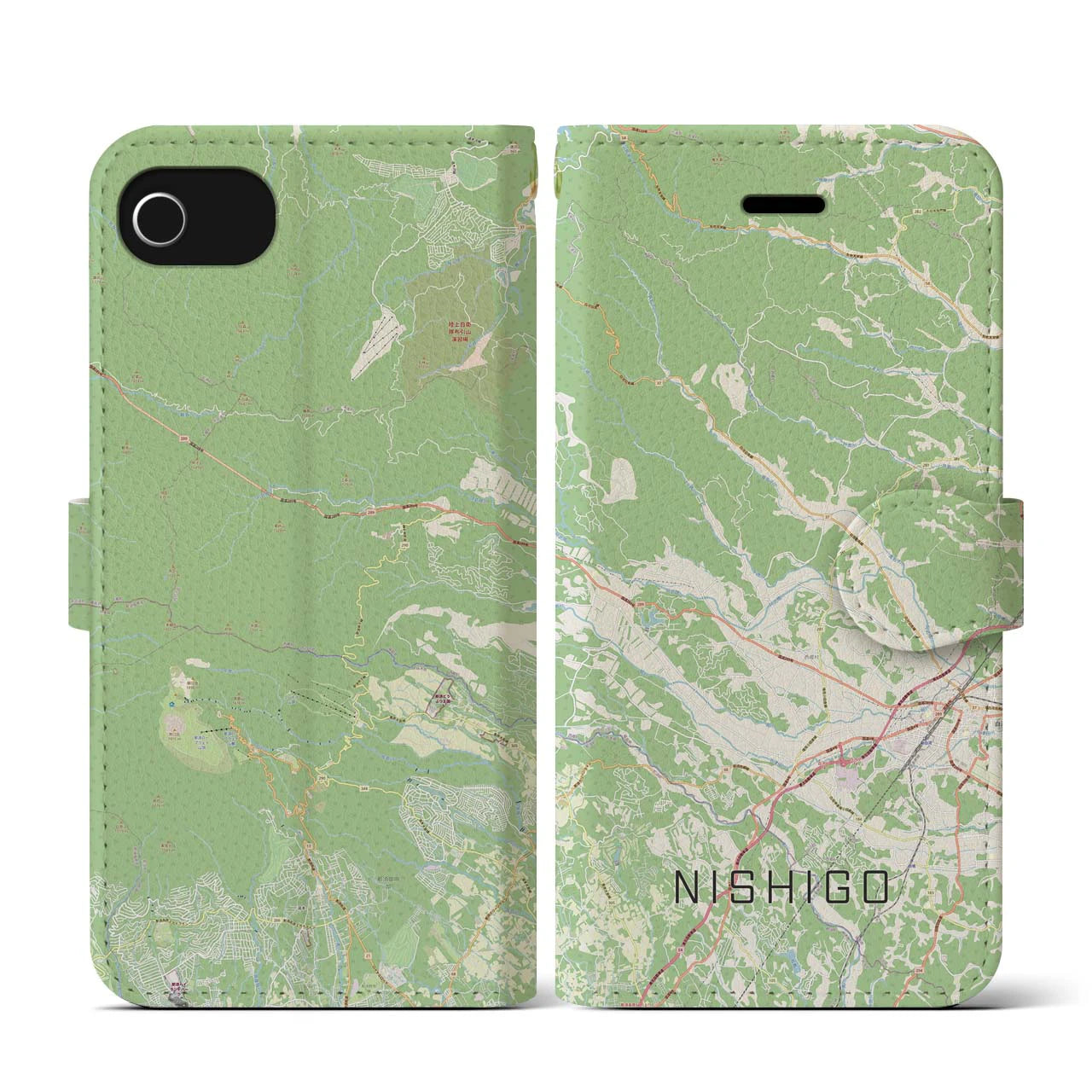 【西郷(福島県)】地図柄iPhoneケース(手帳タイプ)ナチュラル・iPhone SE(第3 / 第2世代) / 8 / 7 / 6s / 6 用