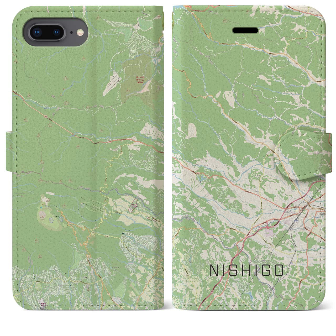 【西郷(福島県)】地図柄iPhoneケース(手帳タイプ)ナチュラル・iPhone 8Plus /7Plus / 6sPlus / 6Plus 用