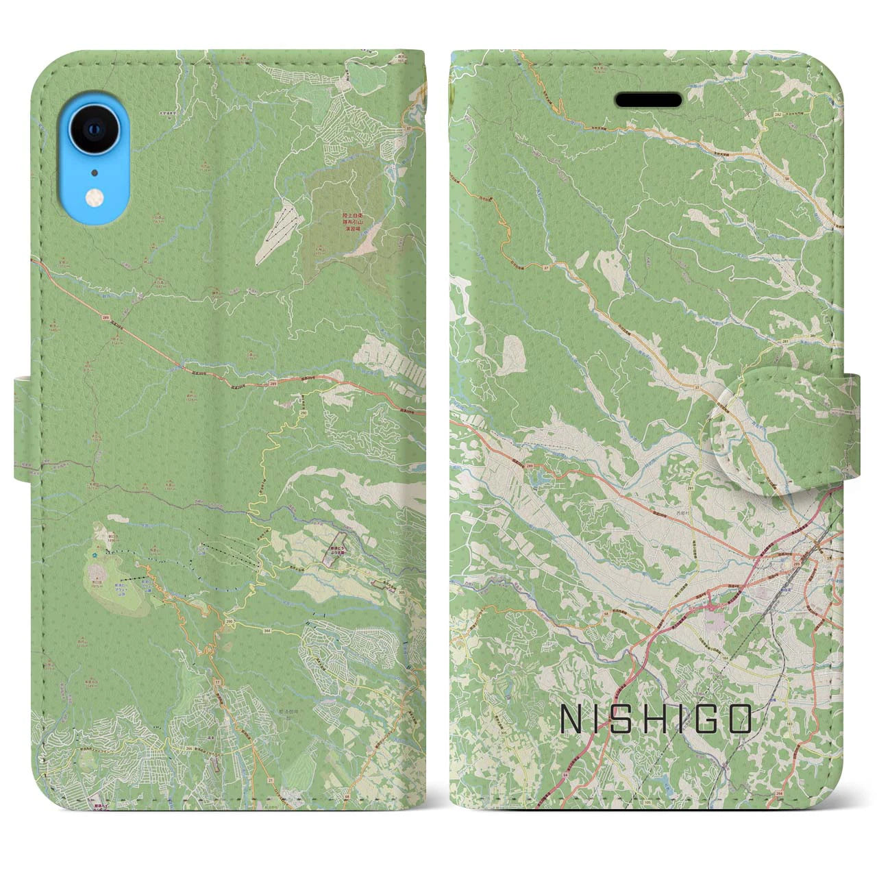 【西郷(福島県)】地図柄iPhoneケース(手帳タイプ)ナチュラル・iPhone XR 用