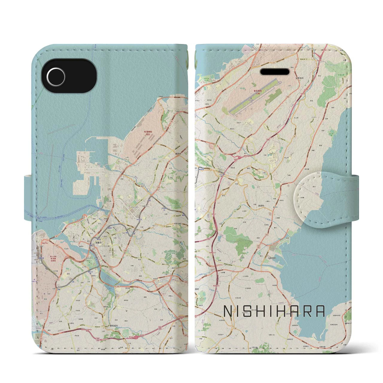 【西原(沖縄県)】地図柄iPhoneケース(手帳タイプ)ナチュラル・iPhone SE(第3 / 第2世代) / 8 / 7 / 6s / 6 用
