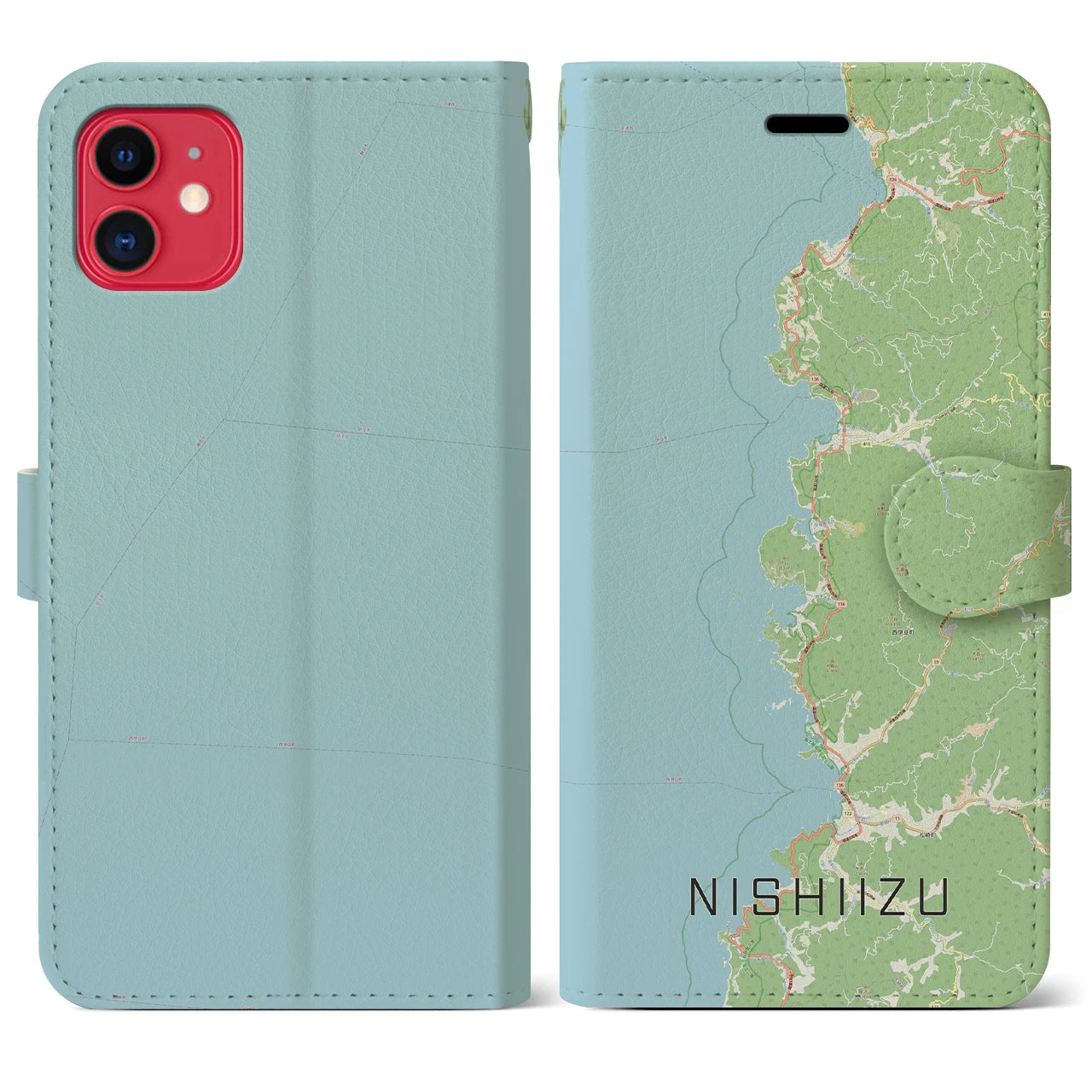 【西伊豆2(静岡県)】地図柄iPhoneケース(手帳タイプ)ナチュラル・iPhone 11 用