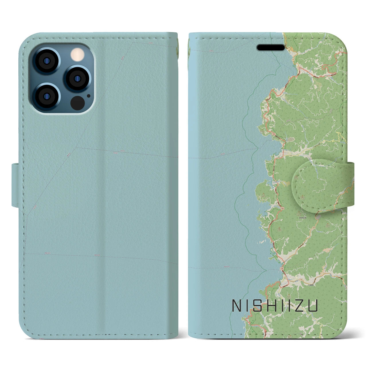 【西伊豆2(静岡県)】地図柄iPhoneケース(手帳タイプ)ナチュラル・iPhone 12 / 12 Pro 用