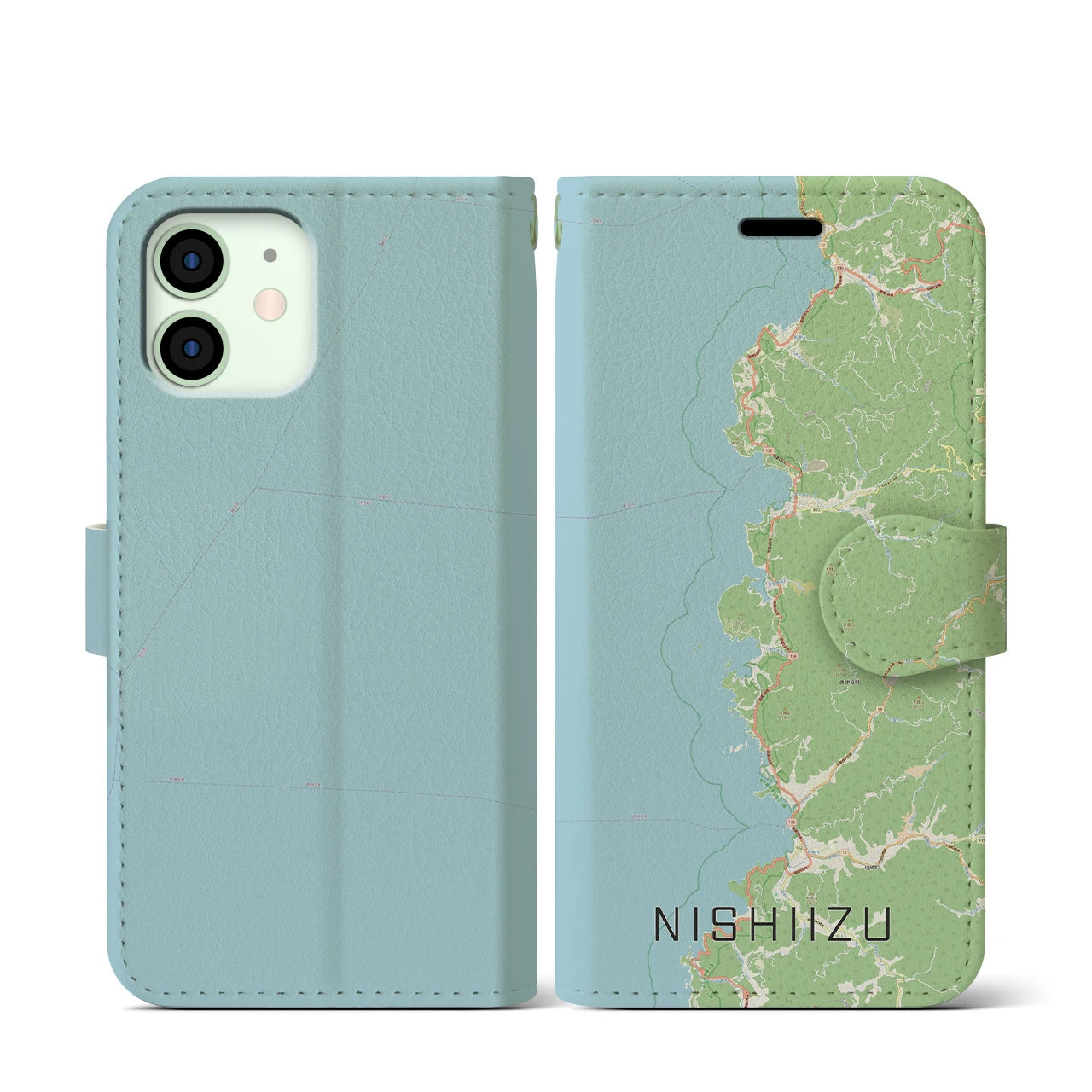 【西伊豆2(静岡県)】地図柄iPhoneケース(手帳タイプ)ナチュラル・iPhone 12 mini 用