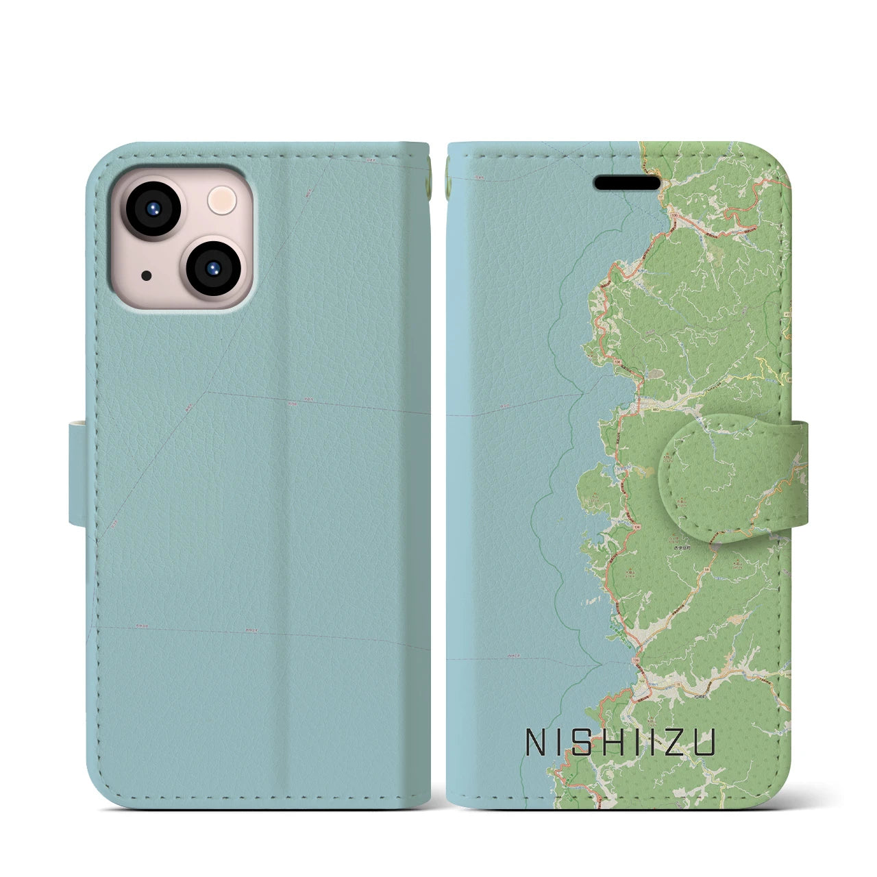 【西伊豆2(静岡県)】地図柄iPhoneケース(手帳タイプ)ナチュラル・iPhone 13 mini 用