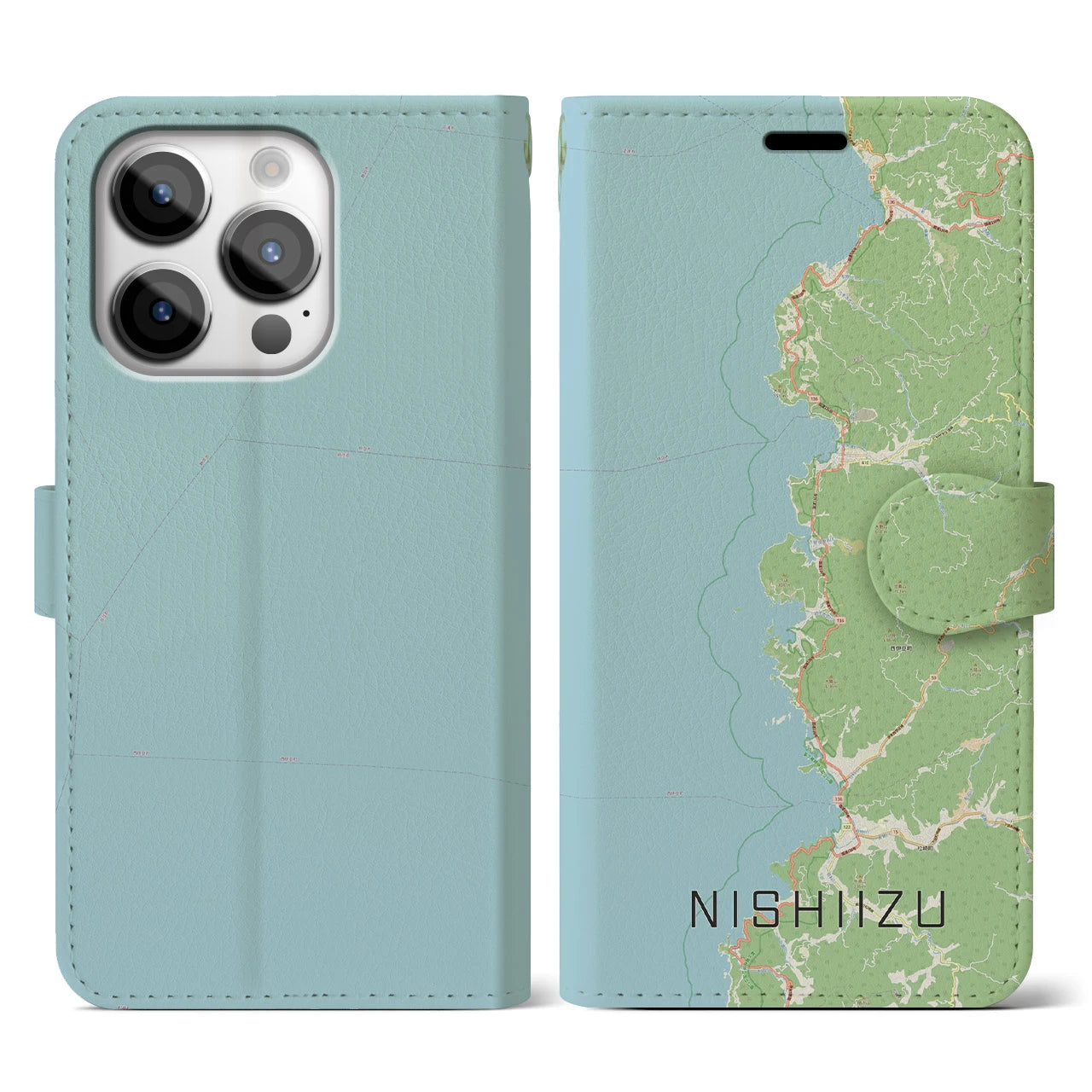 【西伊豆2(静岡県)】地図柄iPhoneケース(手帳タイプ)ナチュラル・iPhone 14 Pro 用