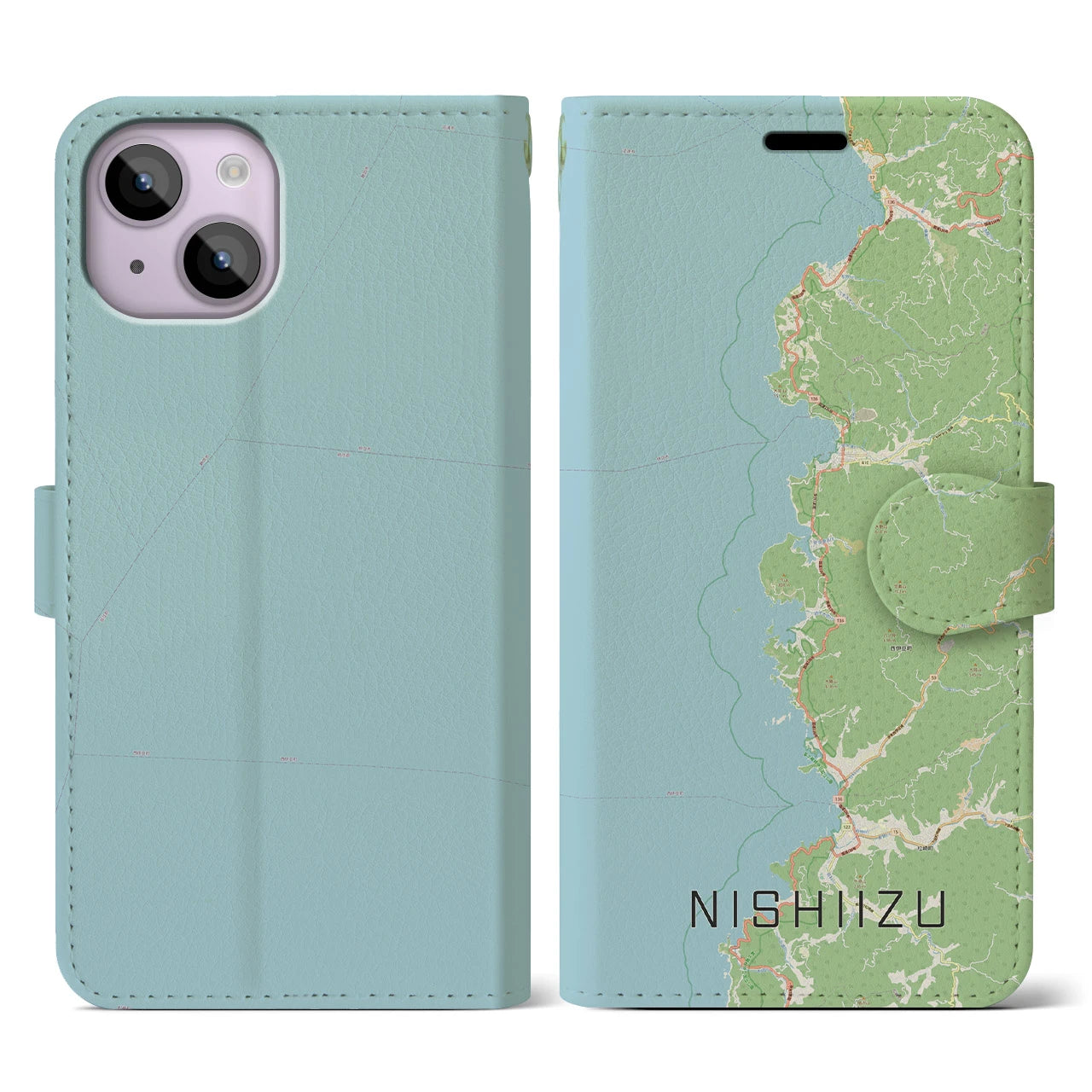 【西伊豆2(静岡県)】地図柄iPhoneケース(手帳タイプ)ナチュラル・iPhone 14 用