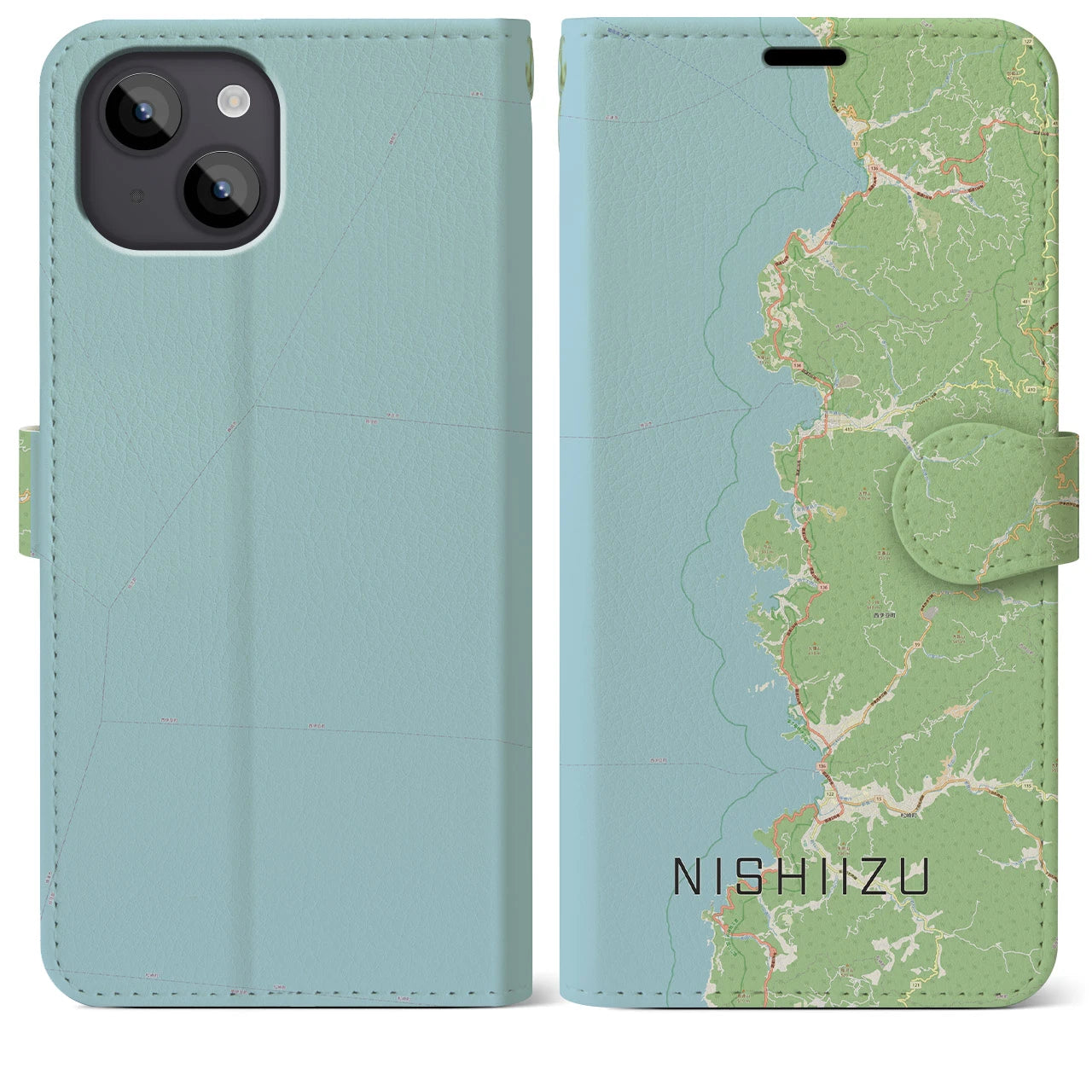 【西伊豆2(静岡県)】地図柄iPhoneケース(手帳タイプ)ナチュラル・iPhone 14 Plus 用