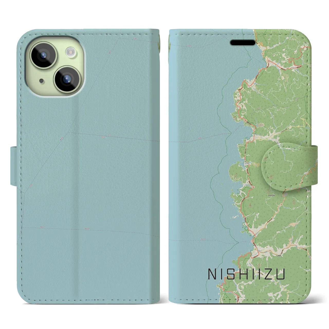 【西伊豆2(静岡県)】地図柄iPhoneケース(手帳タイプ)ナチュラル・iPhone 15 用