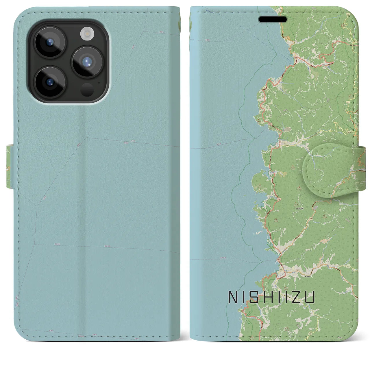 【西伊豆2(静岡県)】地図柄iPhoneケース(手帳タイプ)ナチュラル・iPhone 15 Pro Max 用