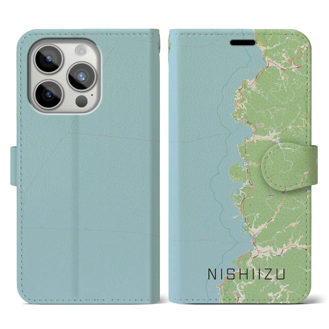 【西伊豆2(静岡県)】地図柄iPhoneケース(手帳タイプ)ナチュラル・iPhone 15 Pro 用
