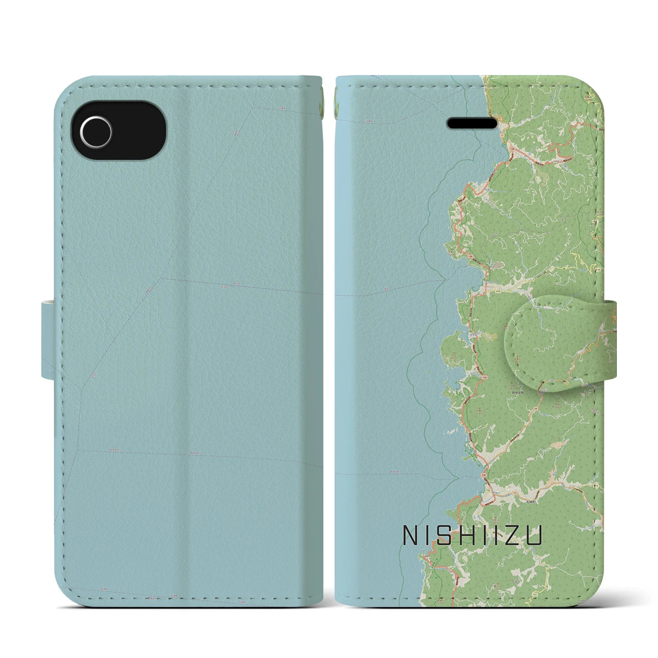 【西伊豆2(静岡県)】地図柄iPhoneケース(手帳タイプ)ナチュラル・iPhone SE(第3 / 第2世代) / 8 / 7 / 6s / 6 用