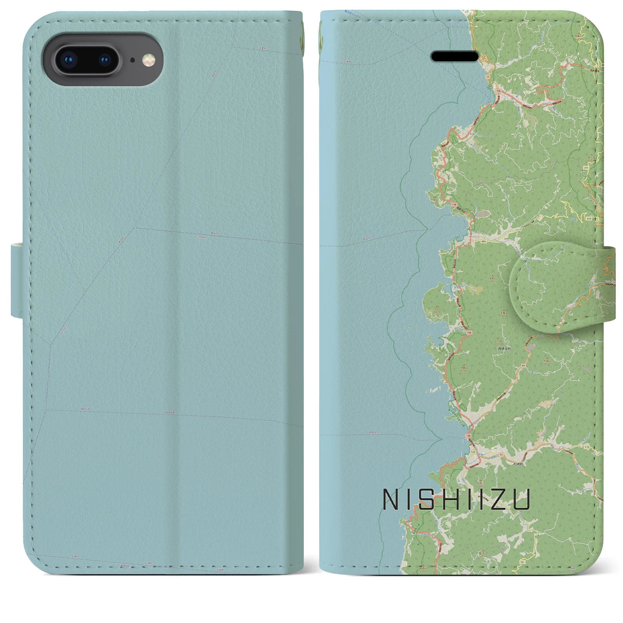 【西伊豆2(静岡県)】地図柄iPhoneケース(手帳タイプ)ナチュラル・iPhone 8Plus /7Plus / 6sPlus / 6Plus 用