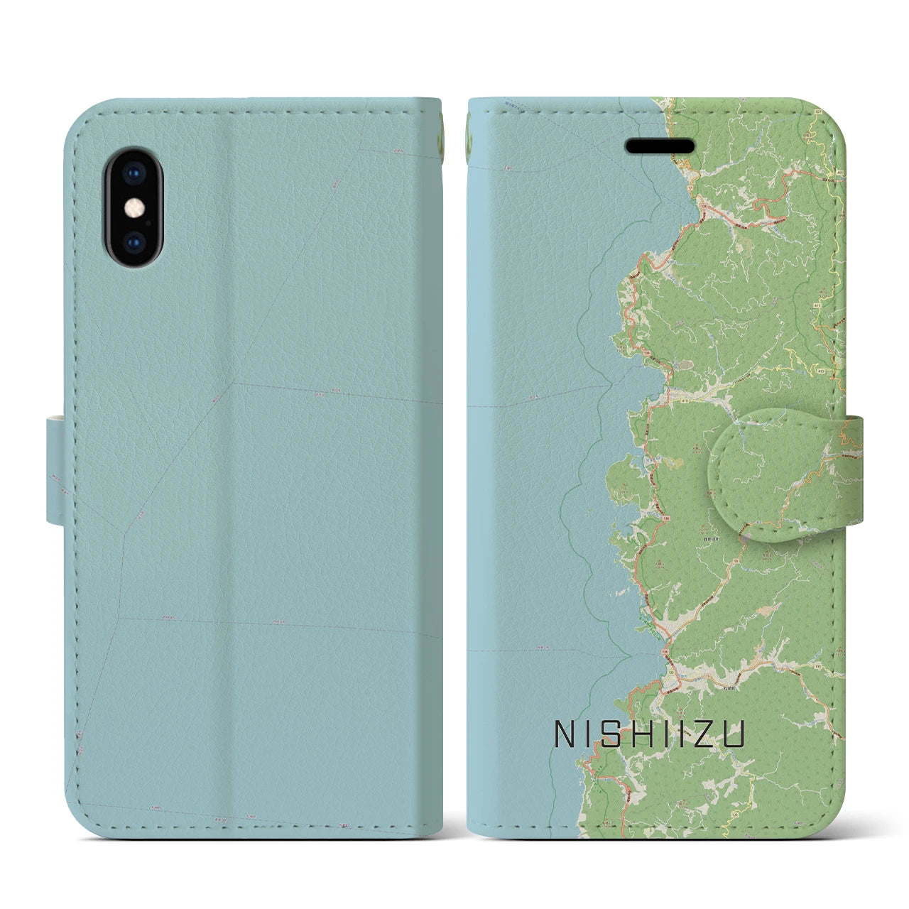 【西伊豆2(静岡県)】地図柄iPhoneケース(手帳タイプ)ナチュラル・iPhone XS / X 用