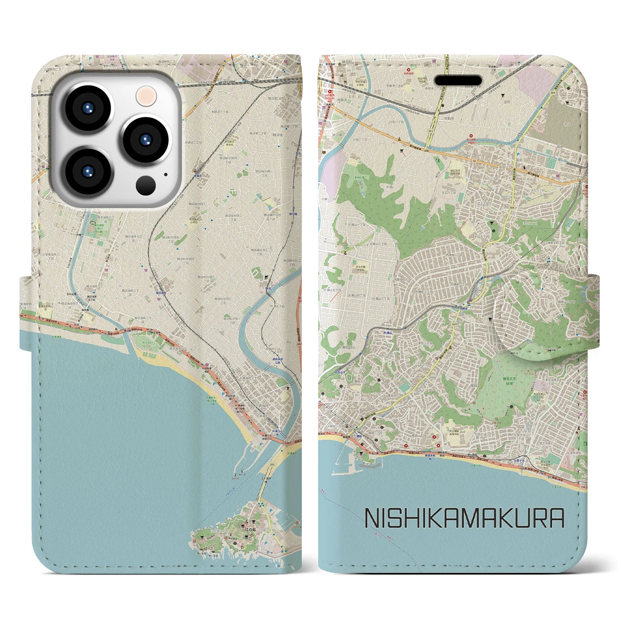 【西鎌倉(神奈川県)】地図柄iPhoneケース(手帳タイプ)ナチュラル・iPhone 13 Pro 用