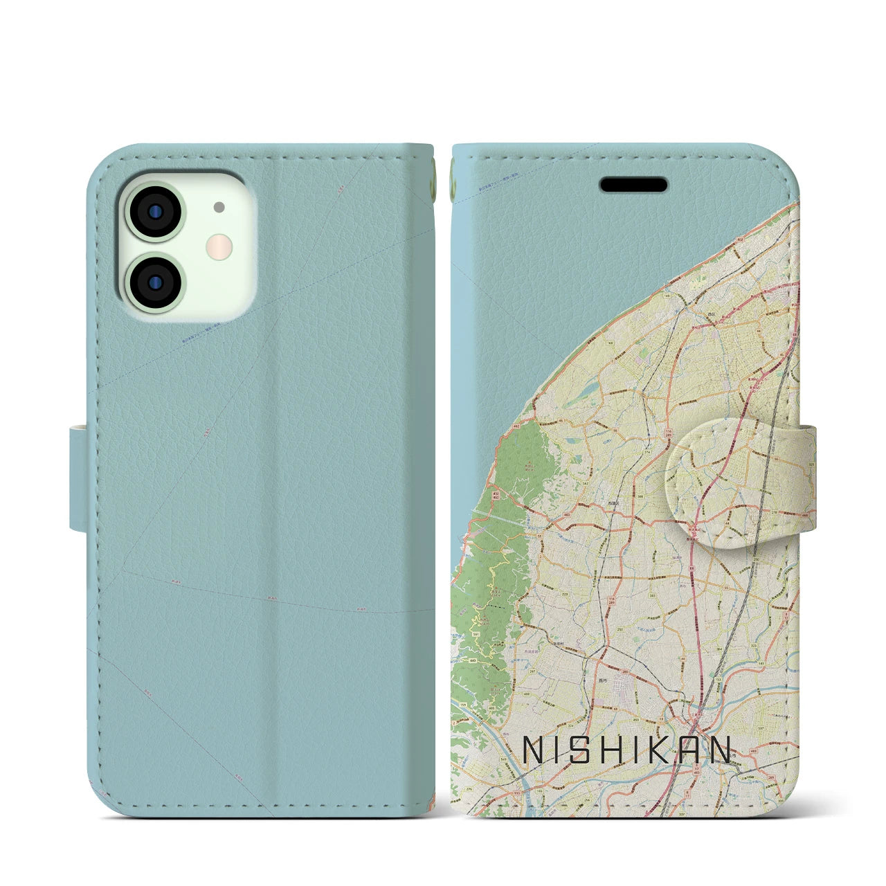 【西蒲(新潟県)】地図柄iPhoneケース(手帳タイプ)ナチュラル・iPhone 12 mini 用