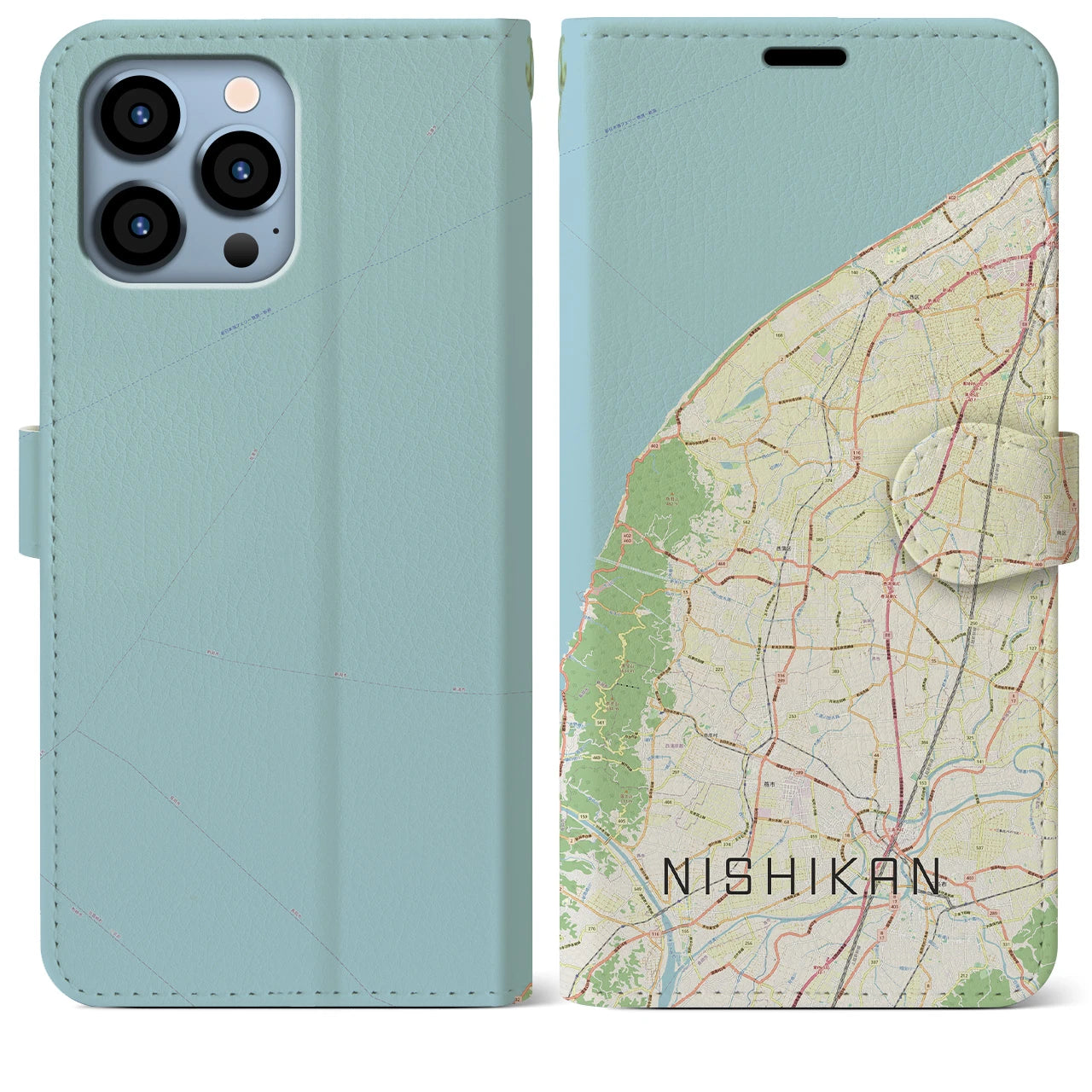 【西蒲(新潟県)】地図柄iPhoneケース(手帳タイプ)ナチュラル・iPhone 13 Pro Max 用