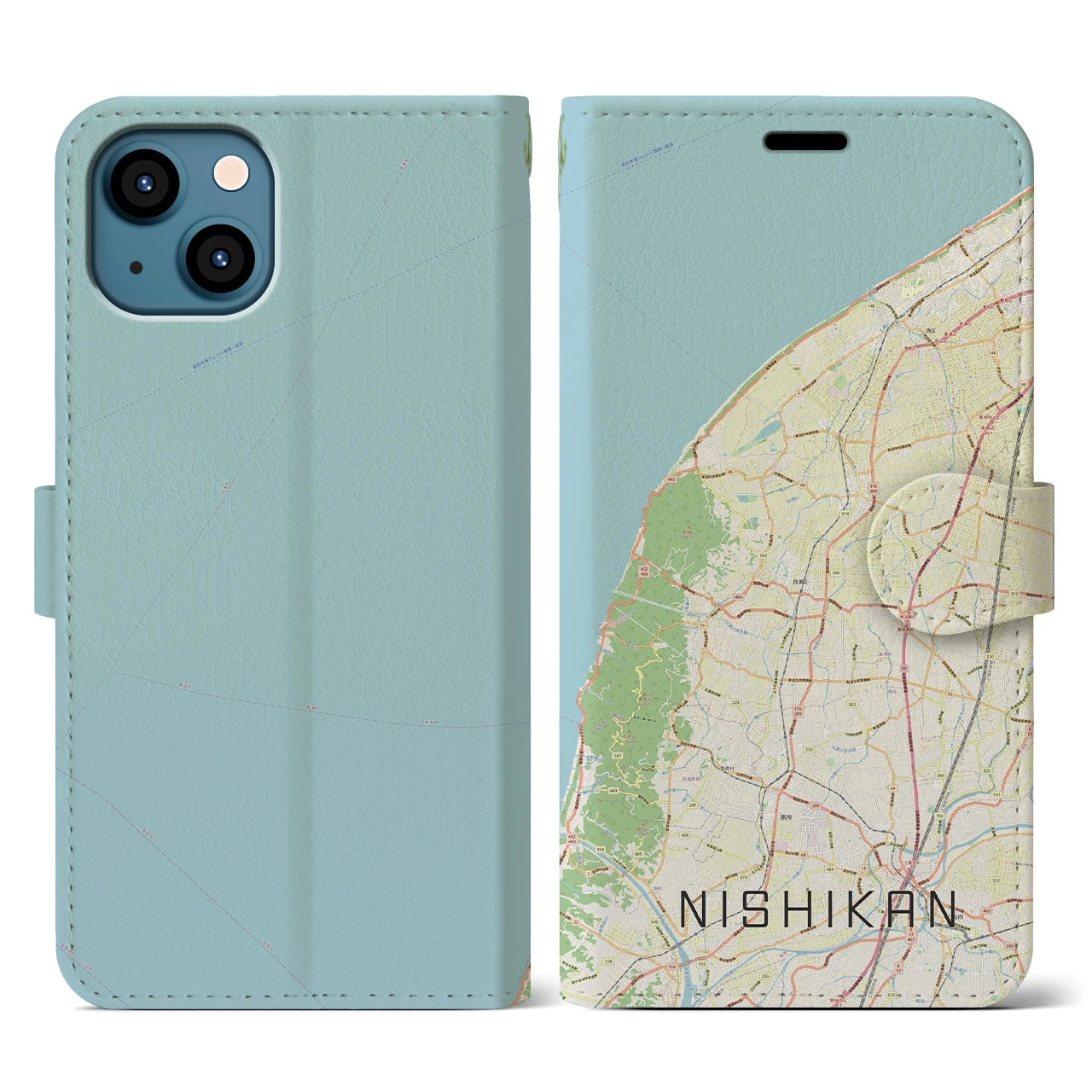 【西蒲(新潟県)】地図柄iPhoneケース(手帳タイプ)ナチュラル・iPhone 13 用