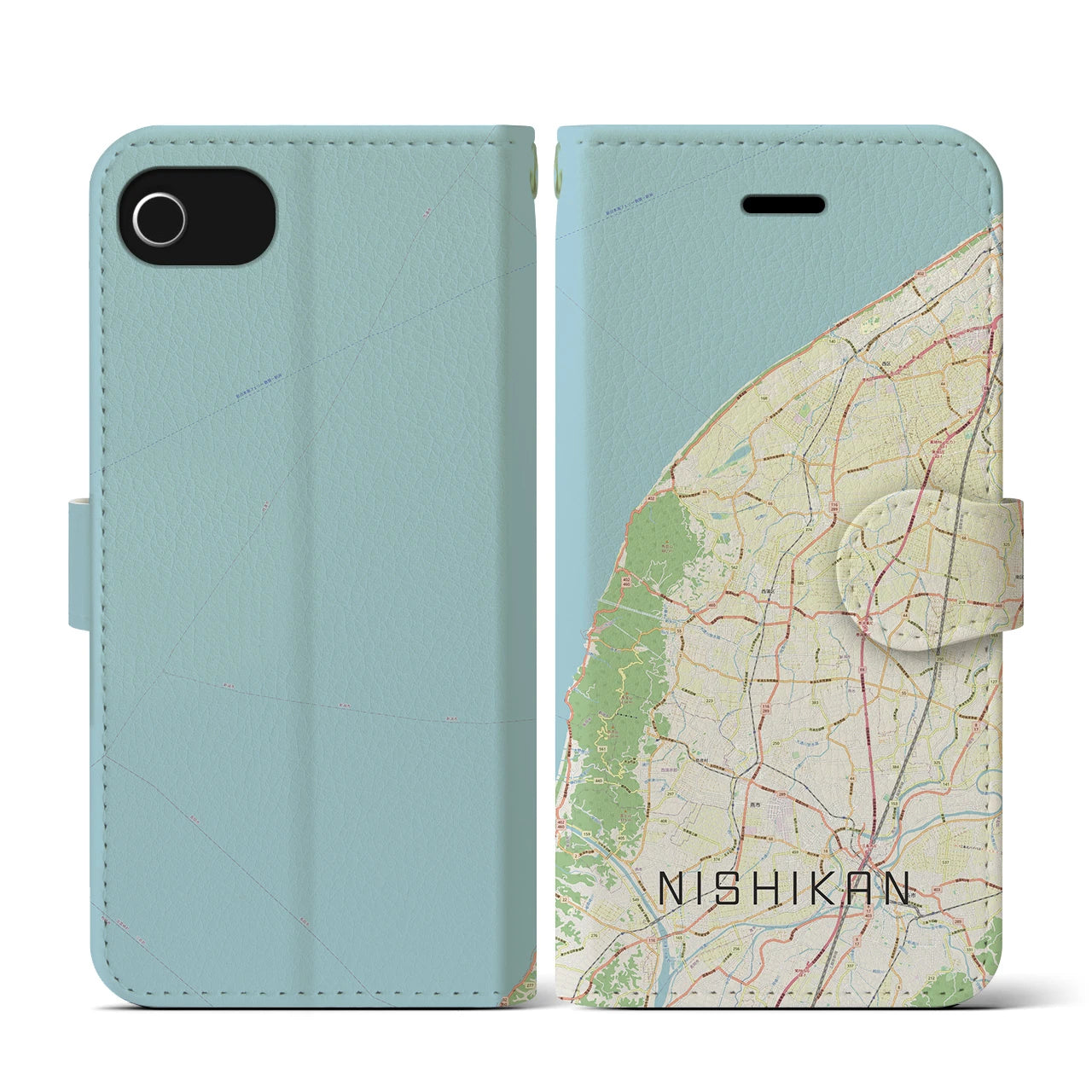 【西蒲(新潟県)】地図柄iPhoneケース(手帳タイプ)ナチュラル・iPhone SE(第3 / 第2世代) / 8 / 7 / 6s / 6 用