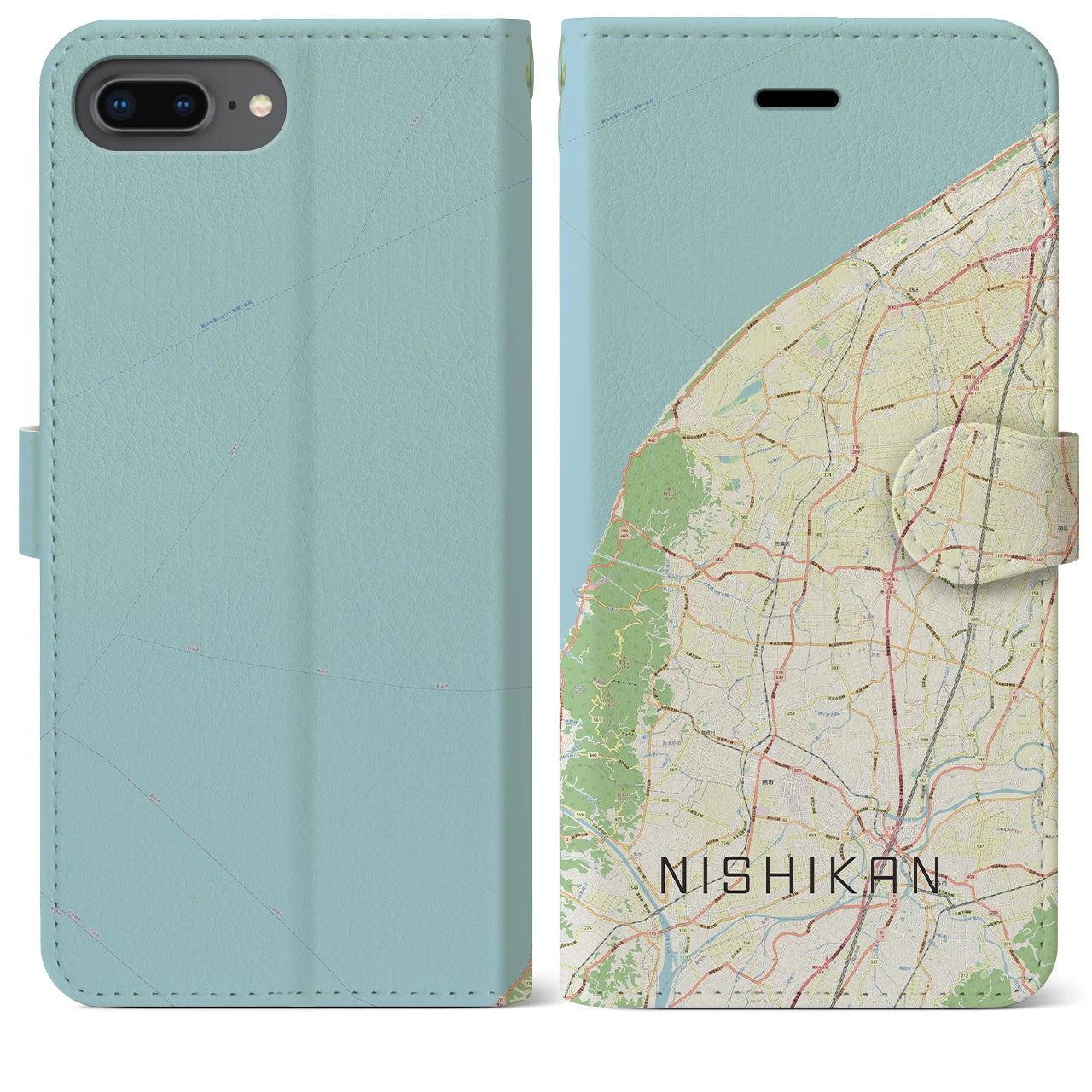 【西蒲(新潟県)】地図柄iPhoneケース(手帳タイプ)ナチュラル・iPhone 8Plus /7Plus / 6sPlus / 6Plus 用