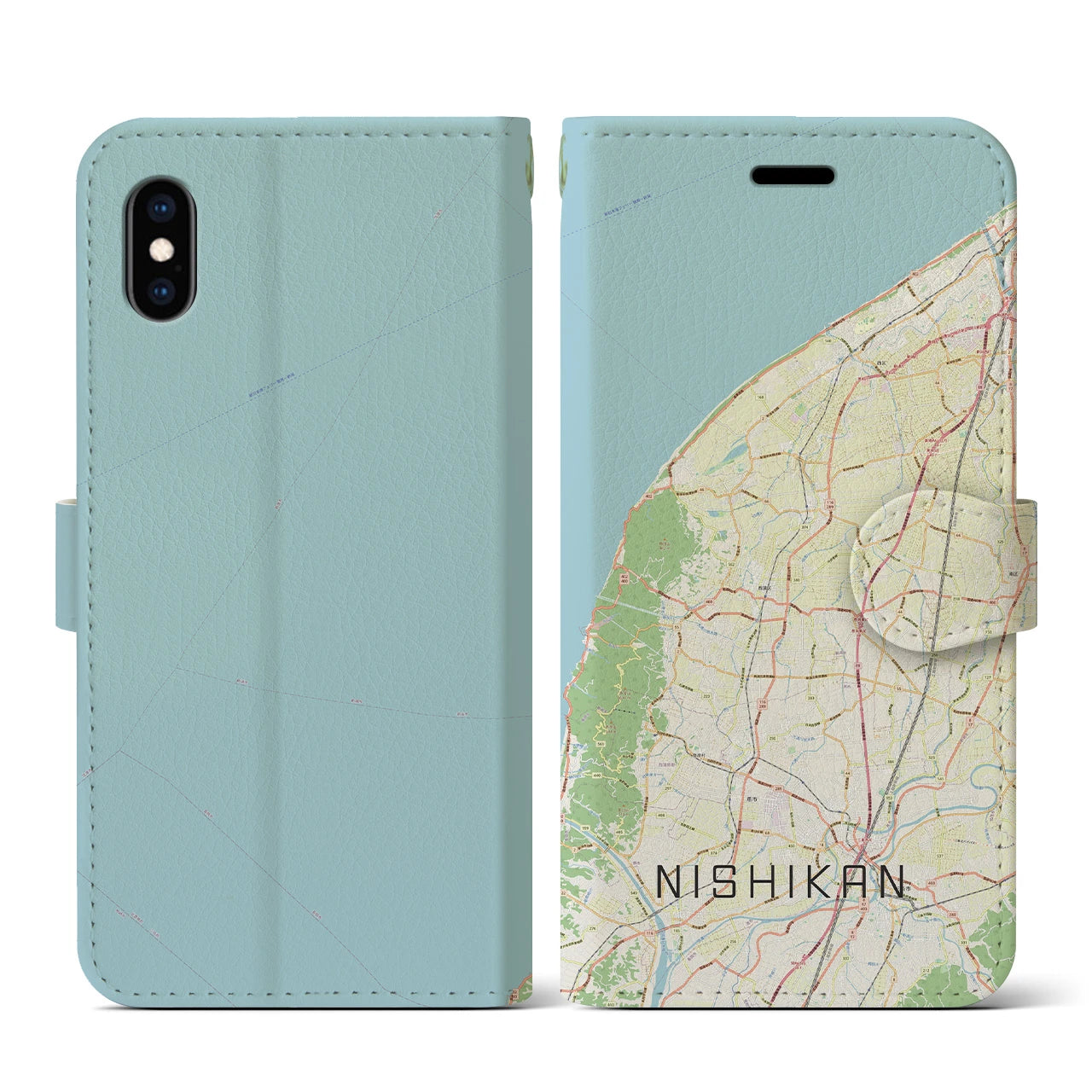 【西蒲(新潟県)】地図柄iPhoneケース(手帳タイプ)ナチュラル・iPhone XS / X 用